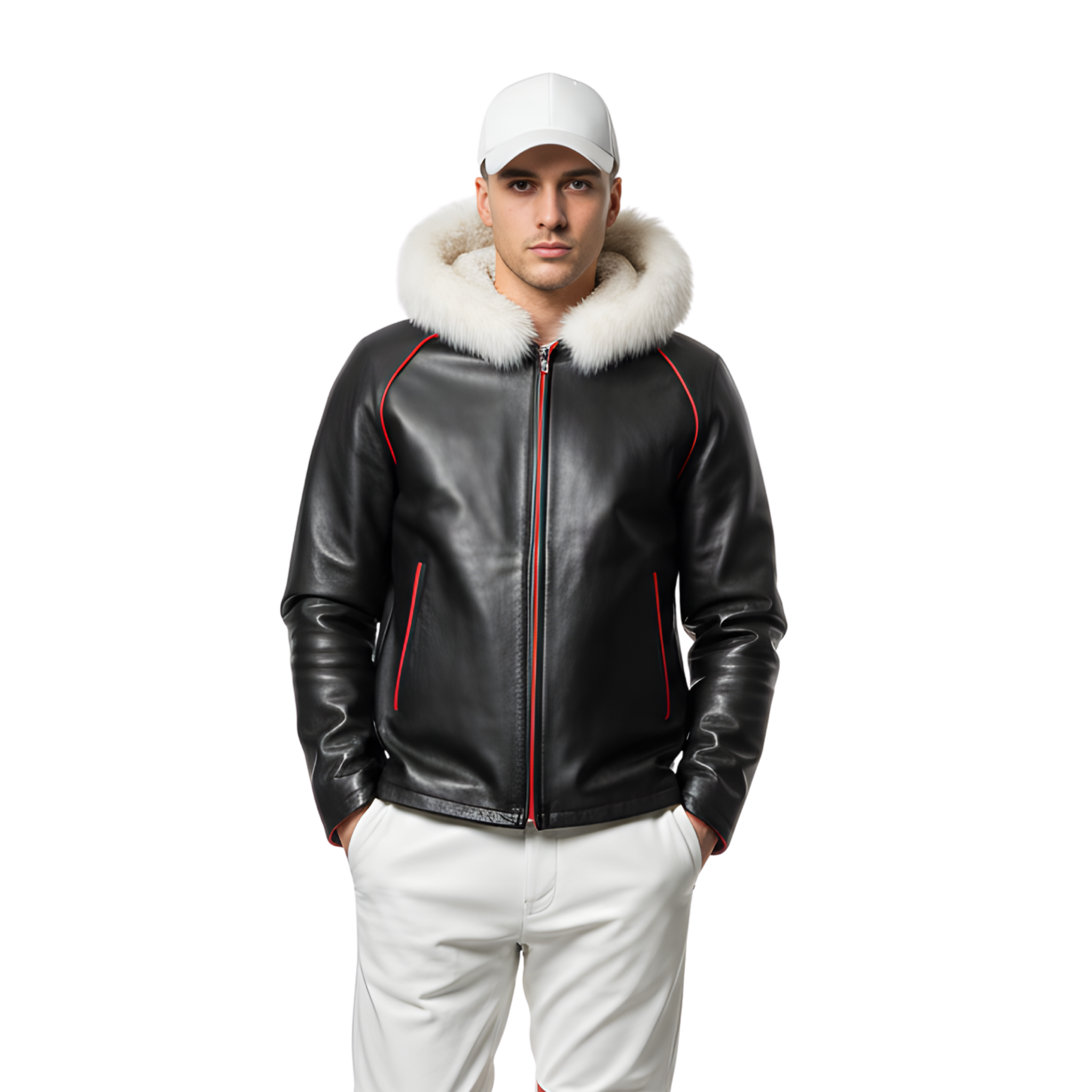 Men’s Black Leather Winter Jacket with Fur Hood Men’s Black Leather Winter Jacket with Fur Hood