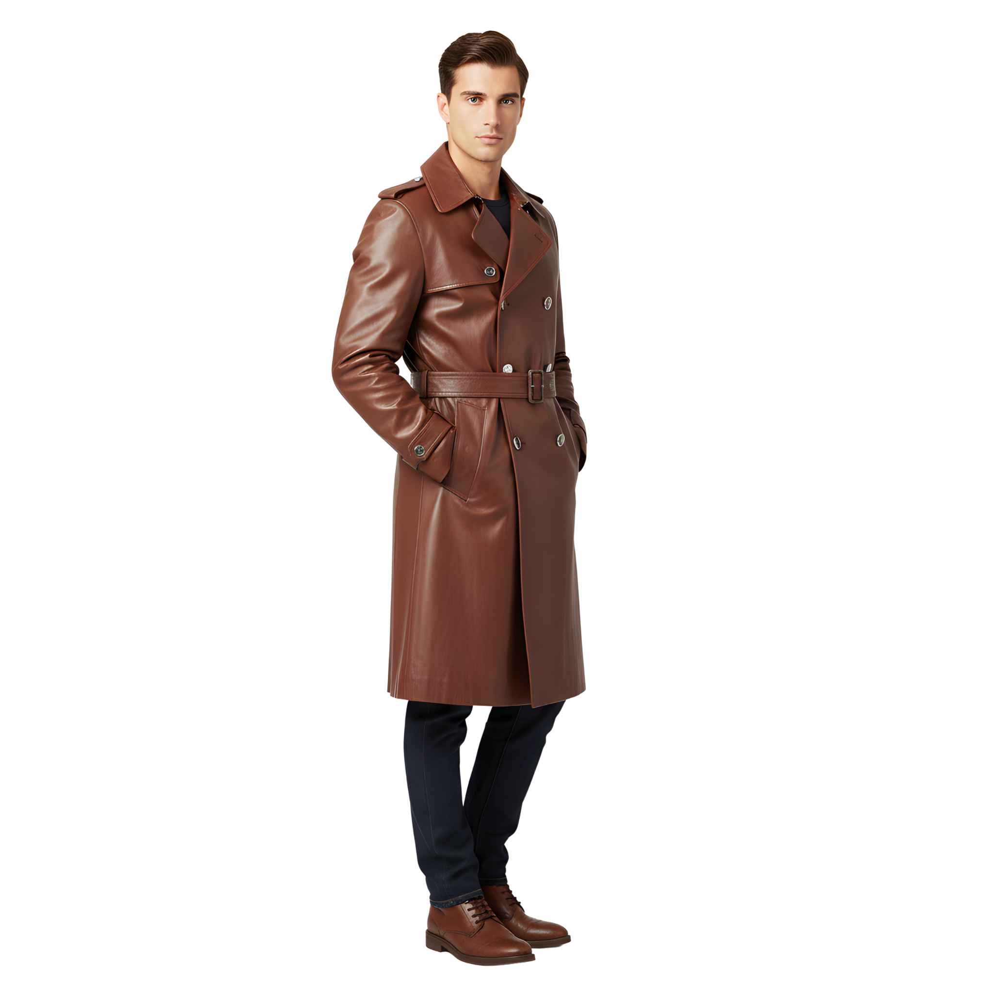 Men’s Brown Leather Trench Coat Men’s Brown Leather Trench Coat