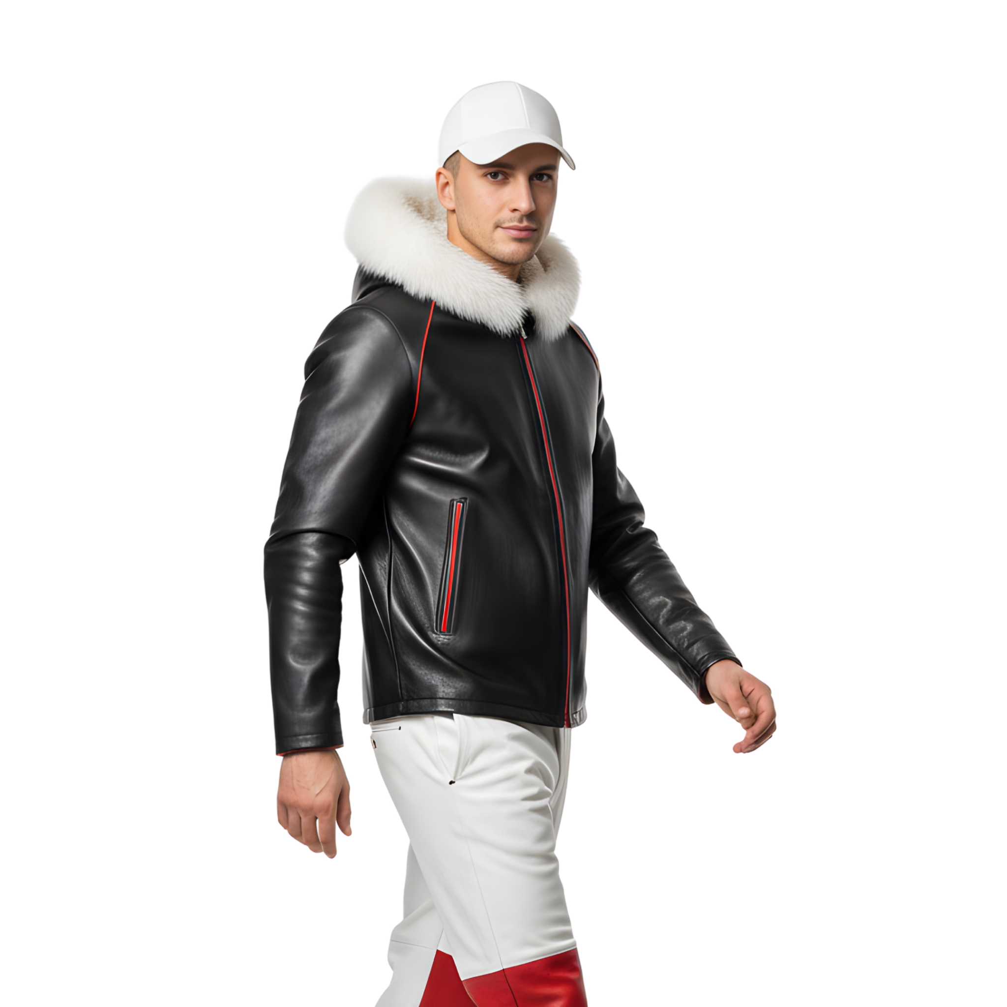 Men’s Black Leather Winter Jacket with Fur Hood Men’s Black Leather Winter Jacket with Fur Hood
