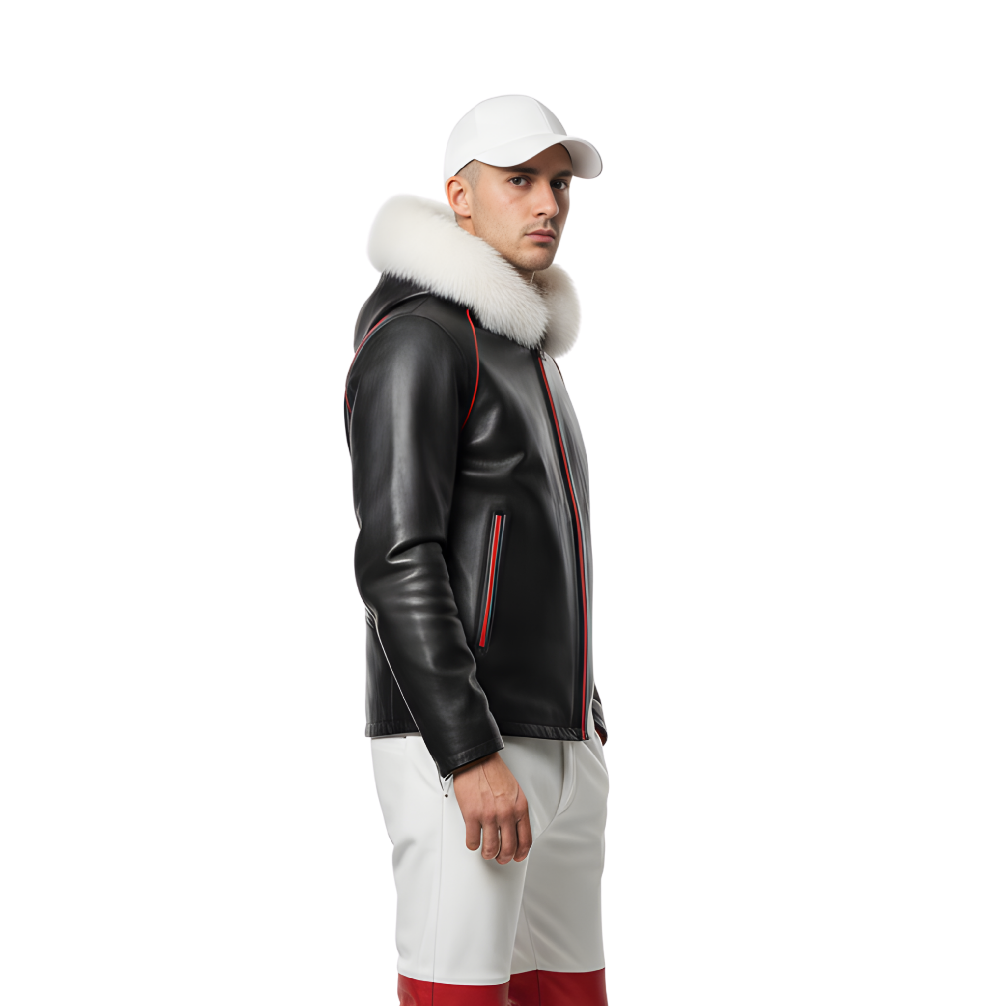 Men’s Black Leather Winter Jacket with Fur Hood Men’s Black Leather Winter Jacket with Fur Hood