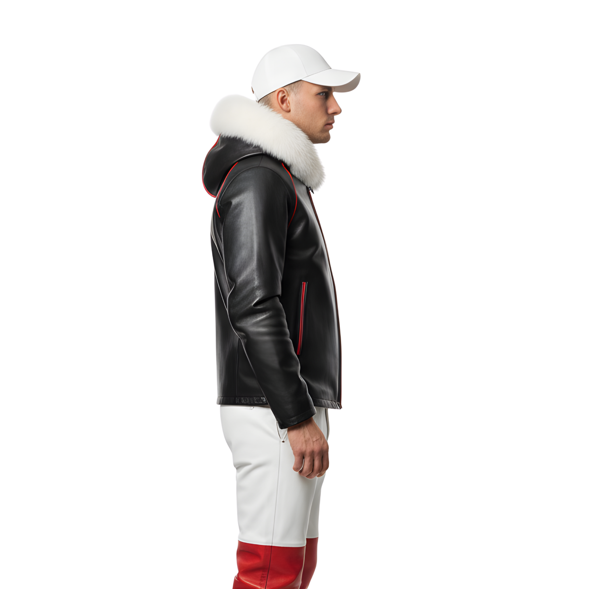 Men’s Black Leather Winter Jacket with Fur Hood Men’s Black Leather Winter Jacket with Fur Hood