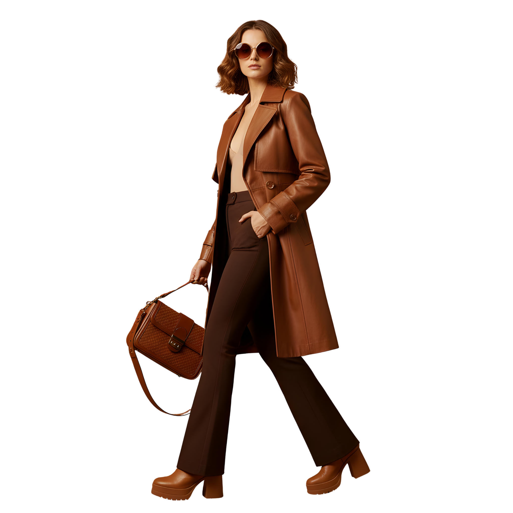 Women’s Tan Brown Leather Trench Coat