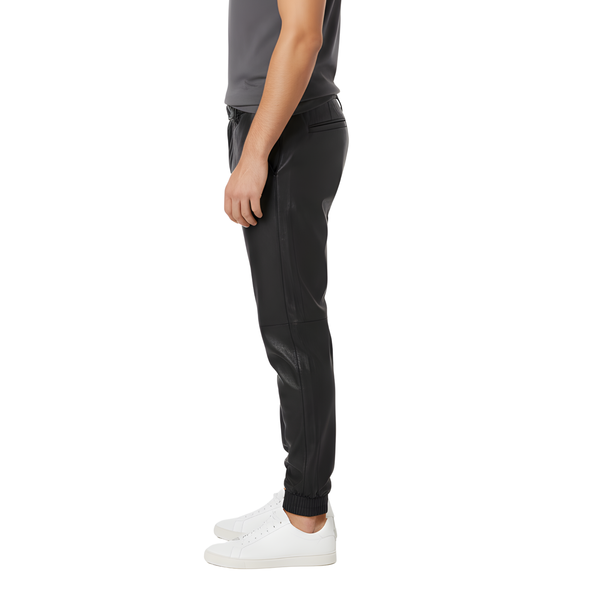 Men’s Black Leather Jogger Pants