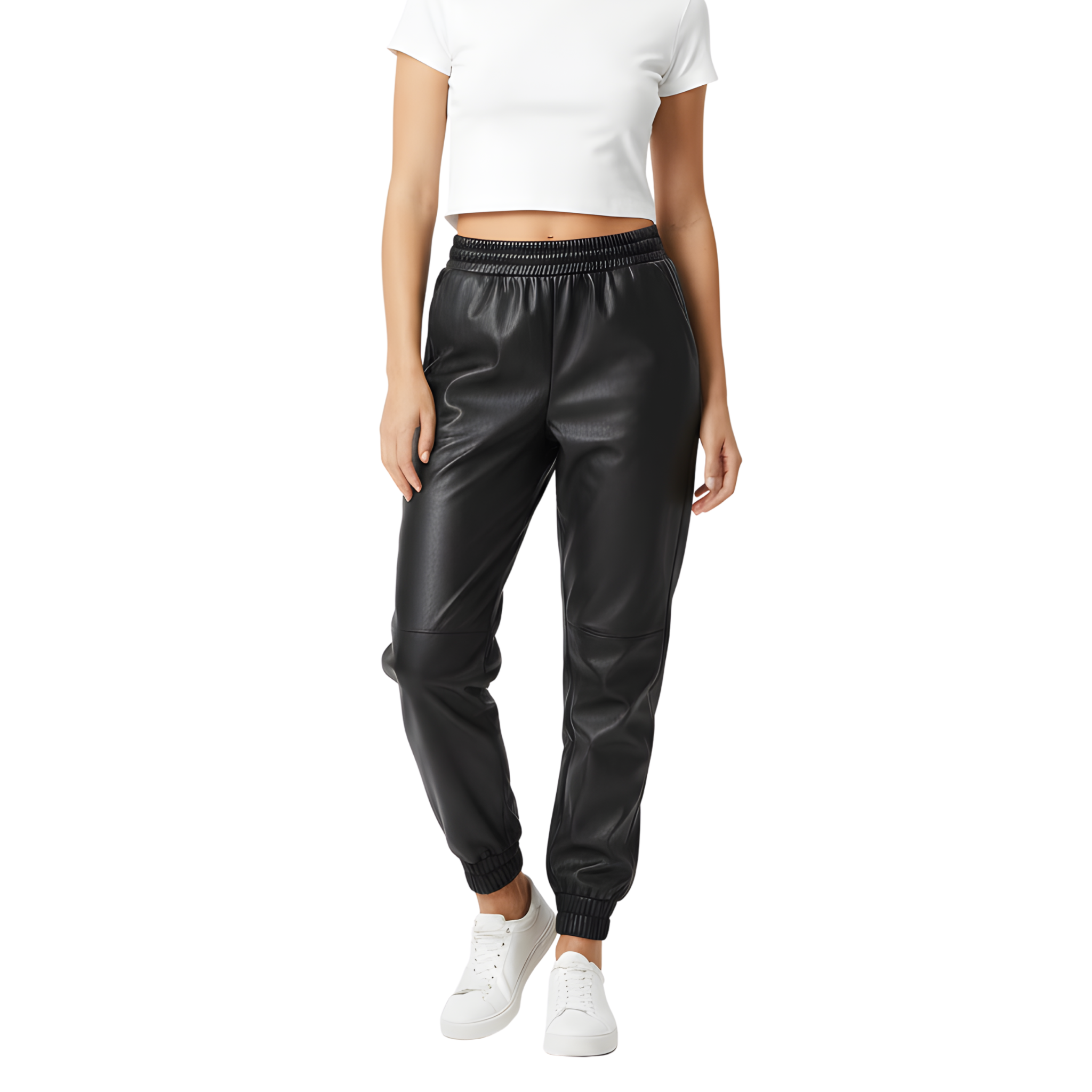 Women’s Black Leather Jogger Pants