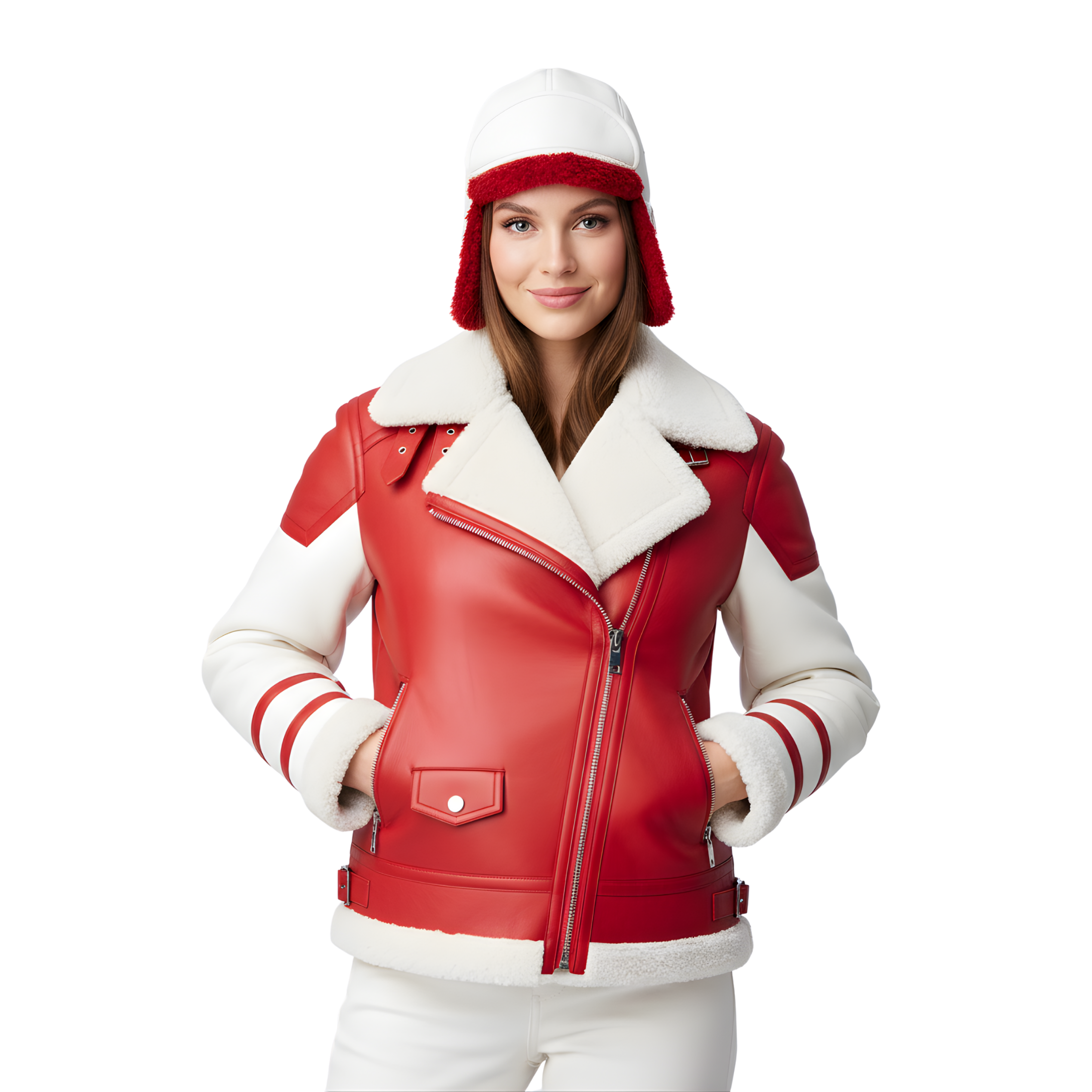Women’s Red & White Leather Christmas Jacket