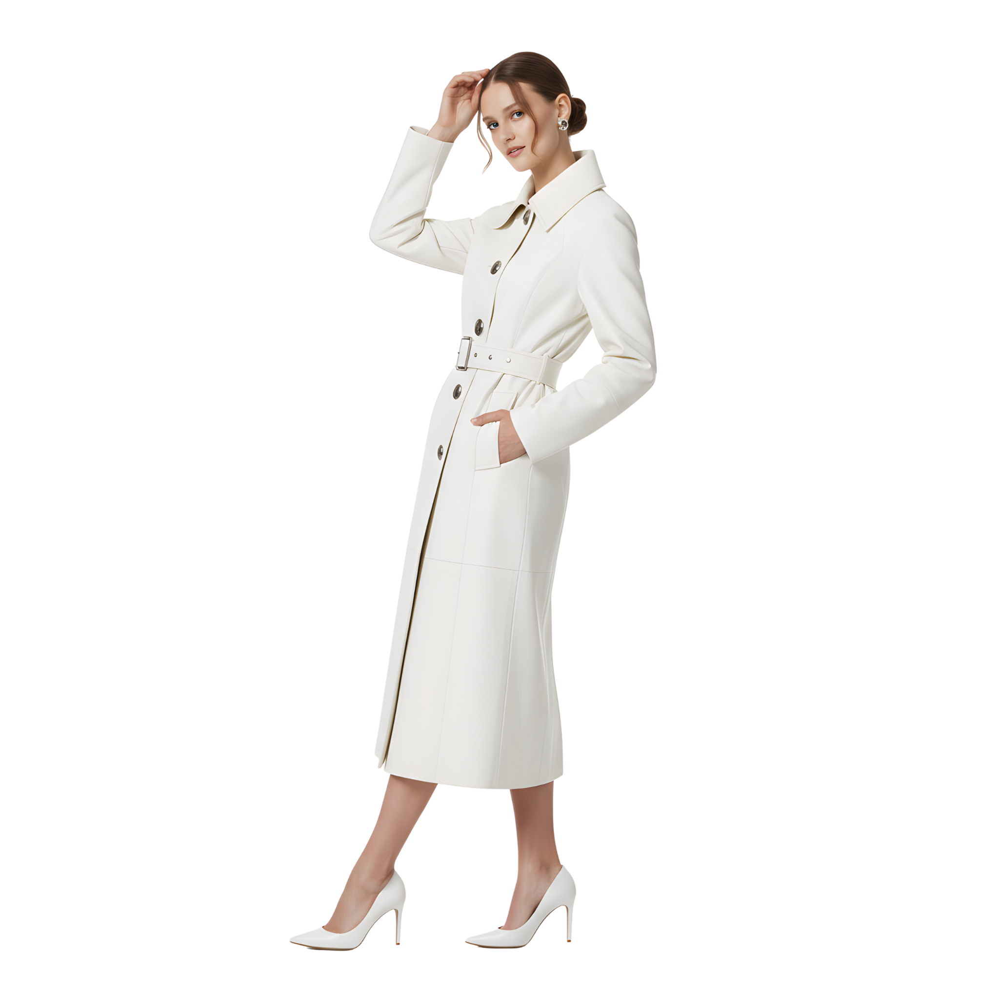 Women’s White Leather Trench Coat