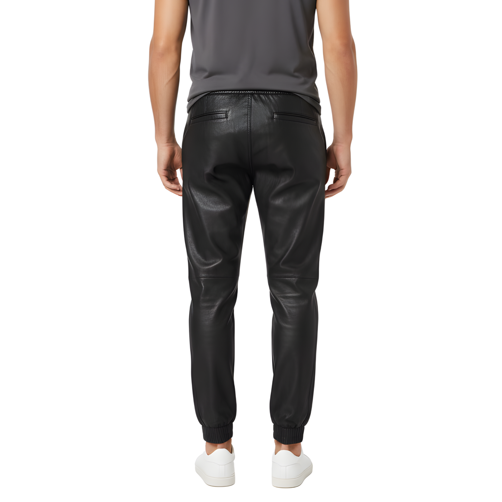 Men’s Black Leather Jogger Pants