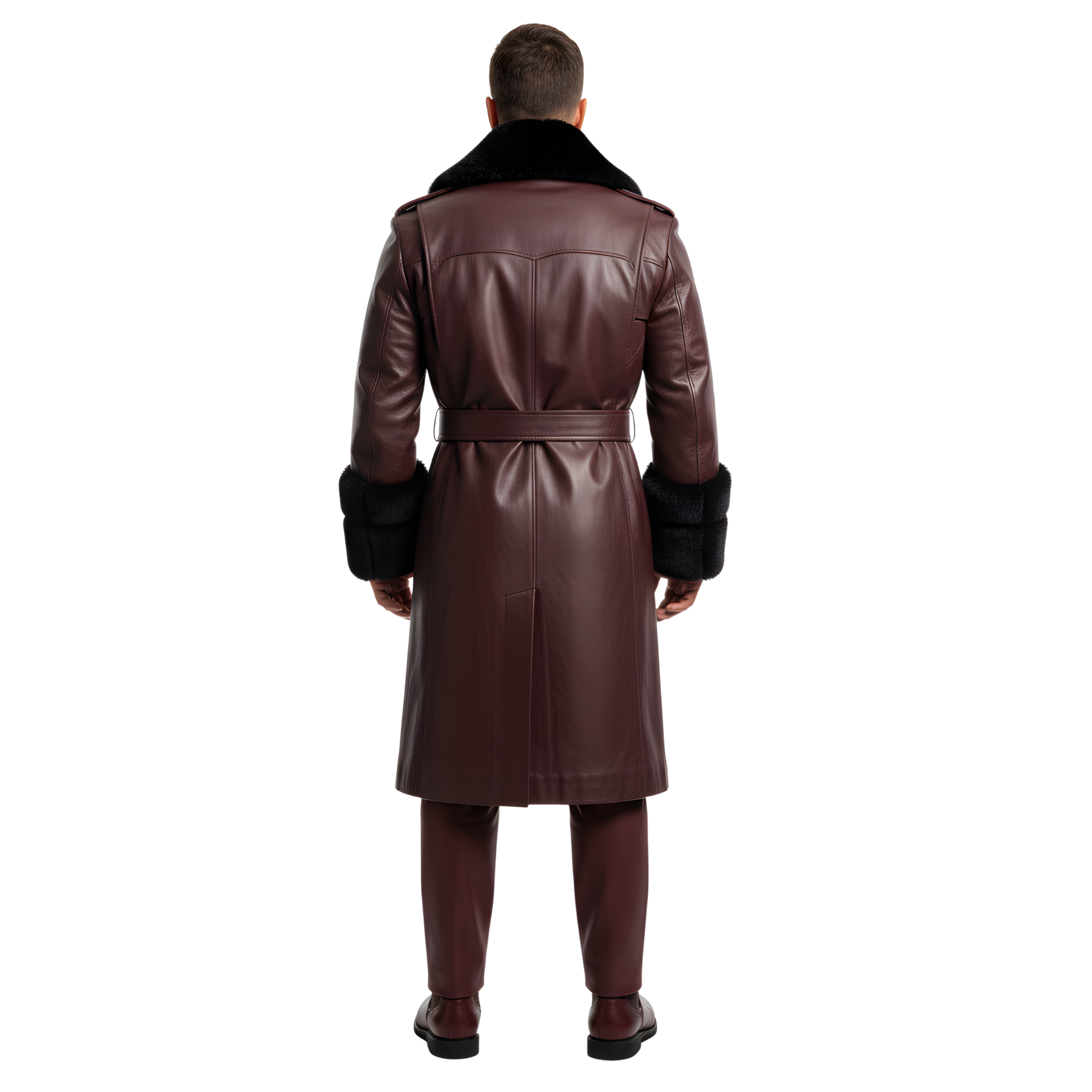 Men’s Burgundy Leather Trench Coat
