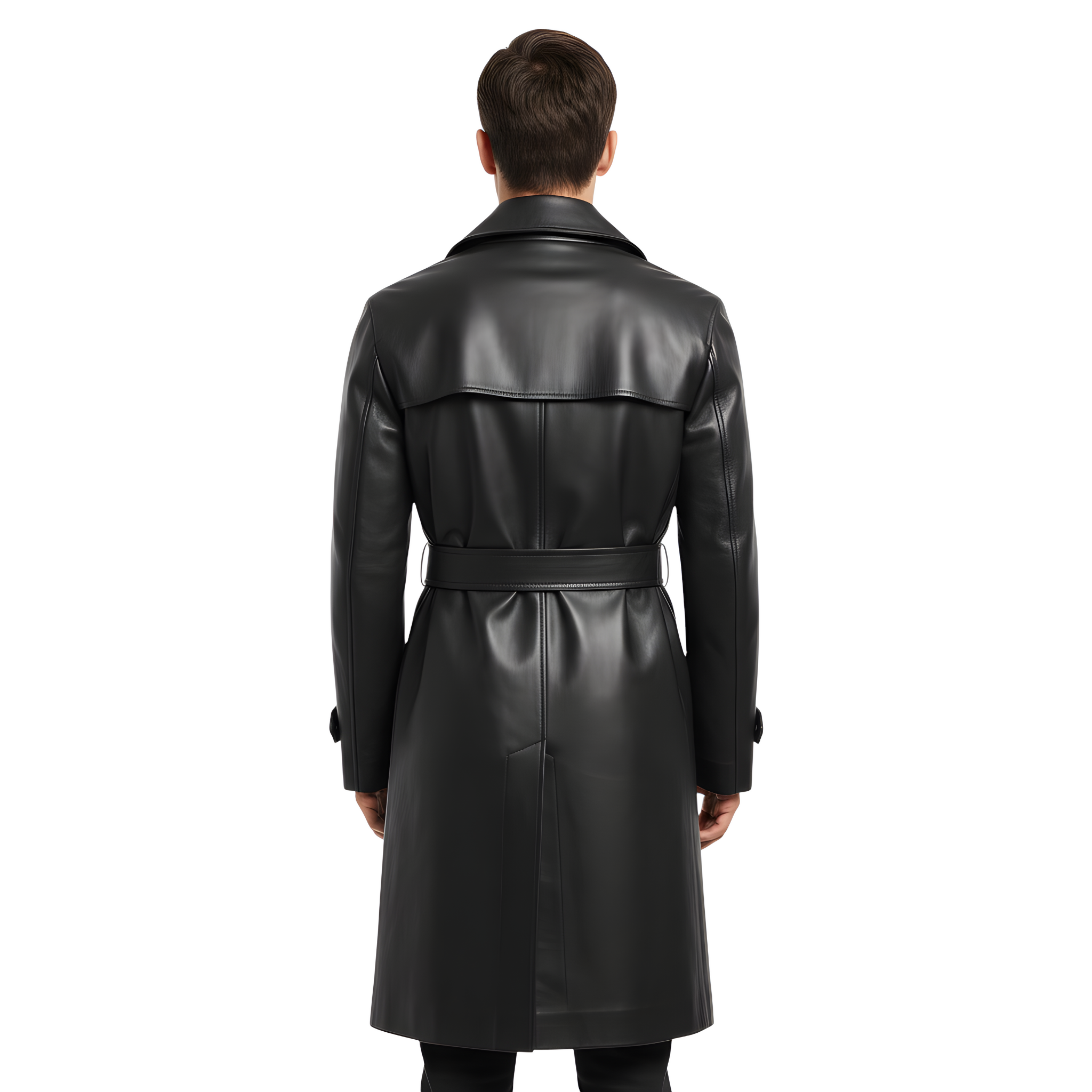 Men’s Long Black Leather Trench Coat