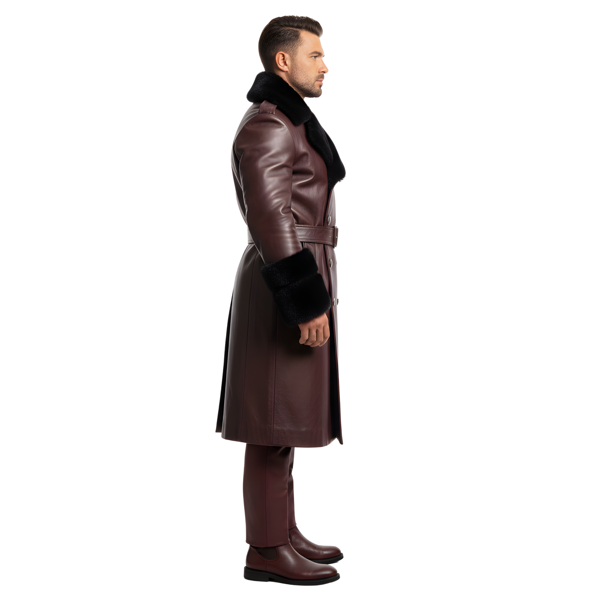 Men’s Burgundy Leather Trench Coat