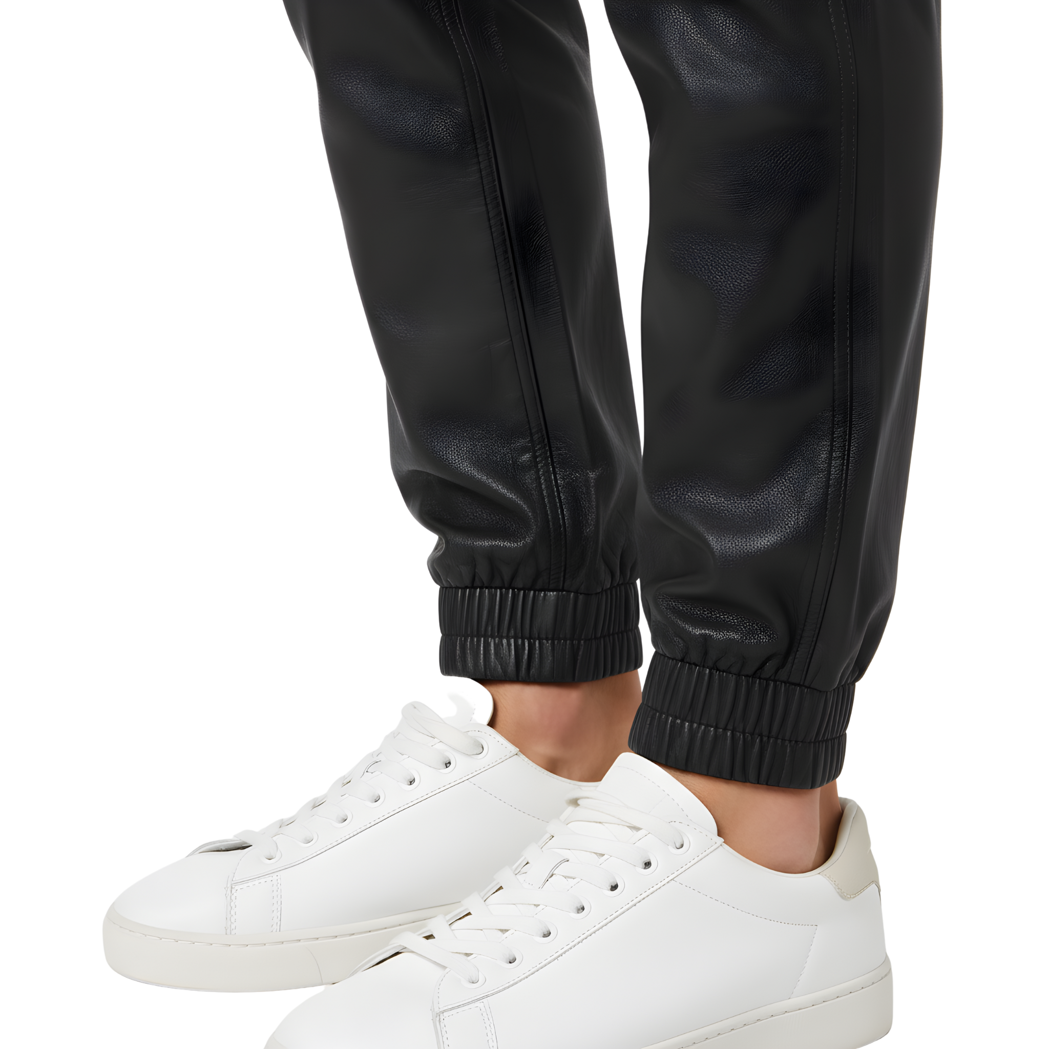 Men’s Black Leather Jogger Pants