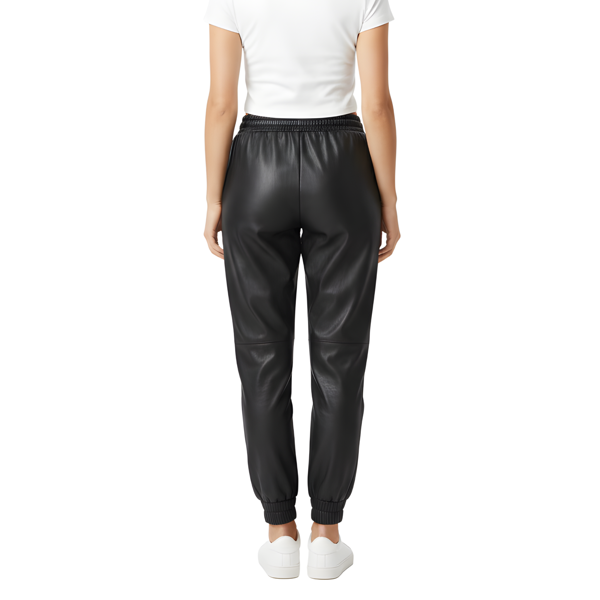 Women’s Black Leather Jogger Pants