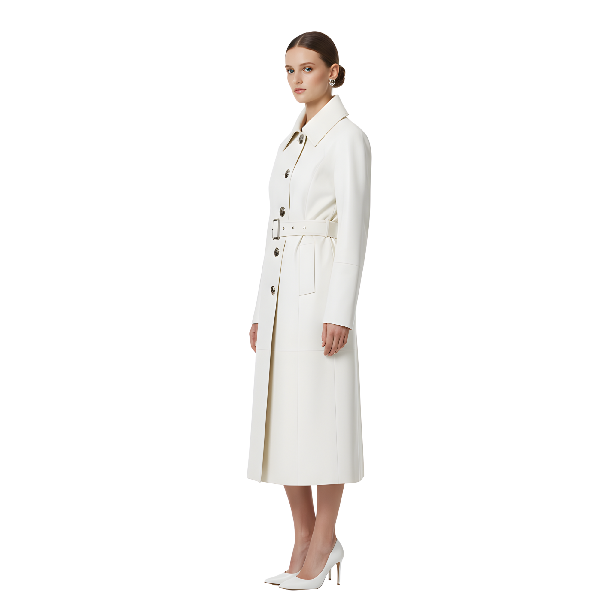 Women’s White Leather Trench Coat