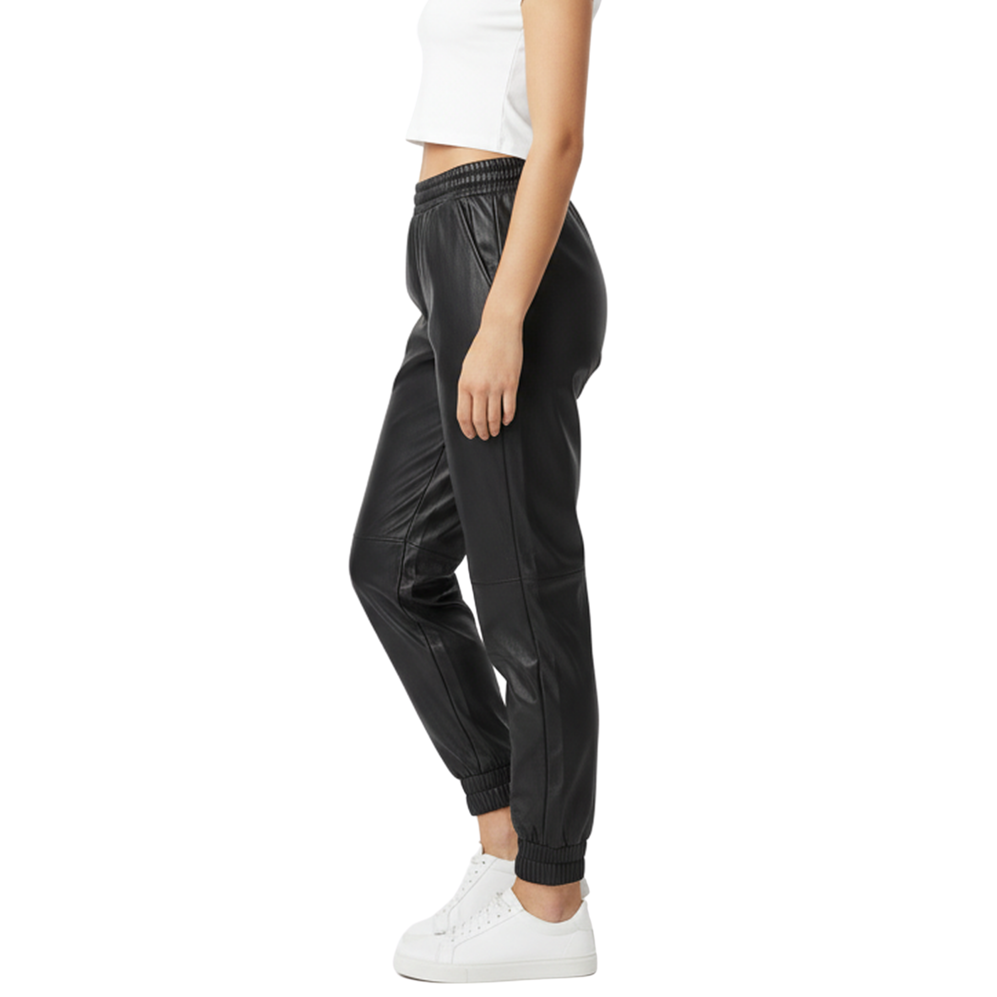 Women’s Black Leather Jogger Pants