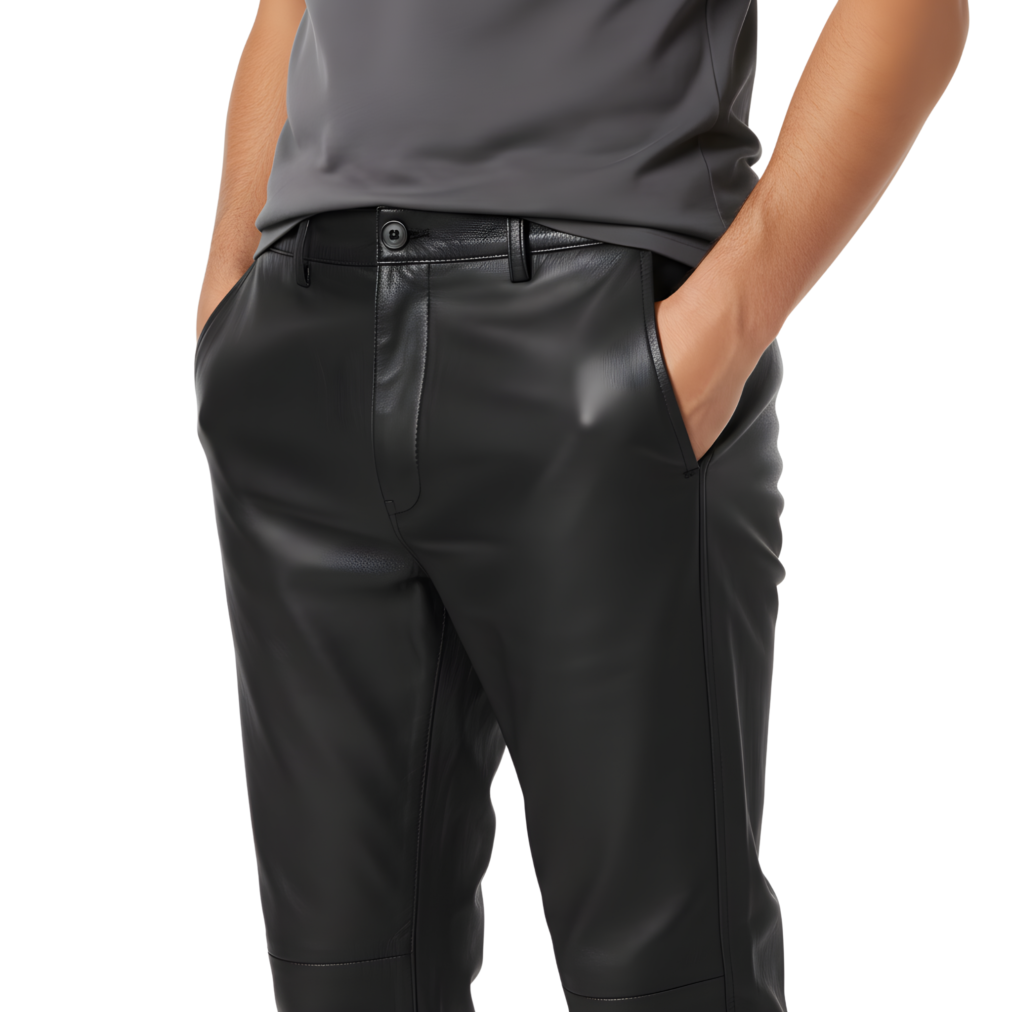 Men’s Black Leather Jogger Pants