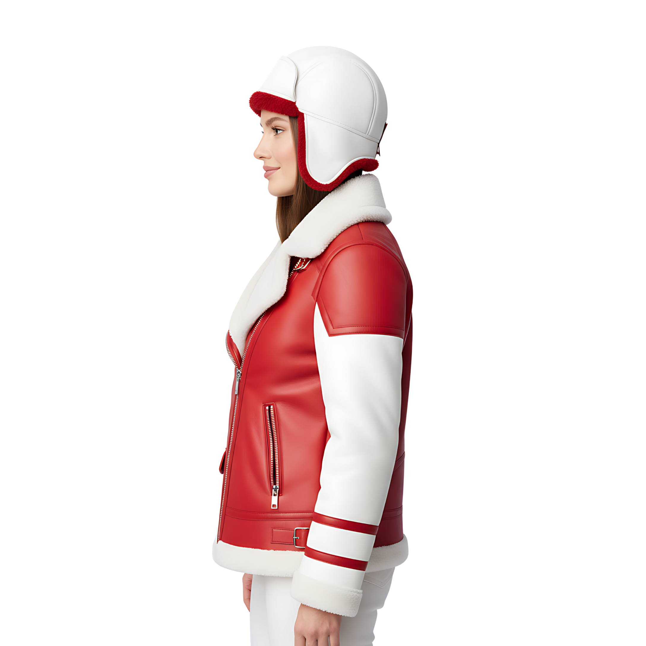 Women’s Red & White Leather Christmas Jacket