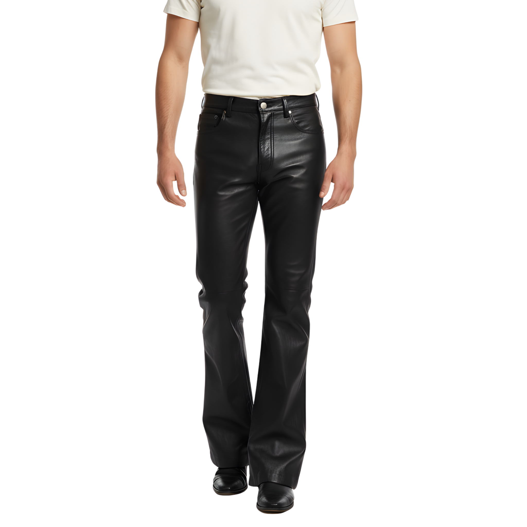 Men’s Black Flared Leather Pants