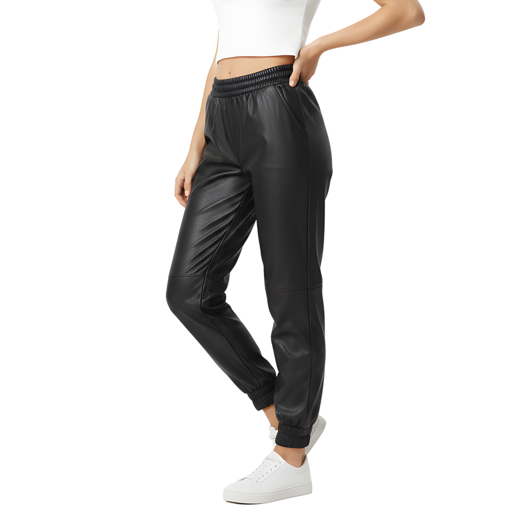 Women’s Black Leather Jogger Pants