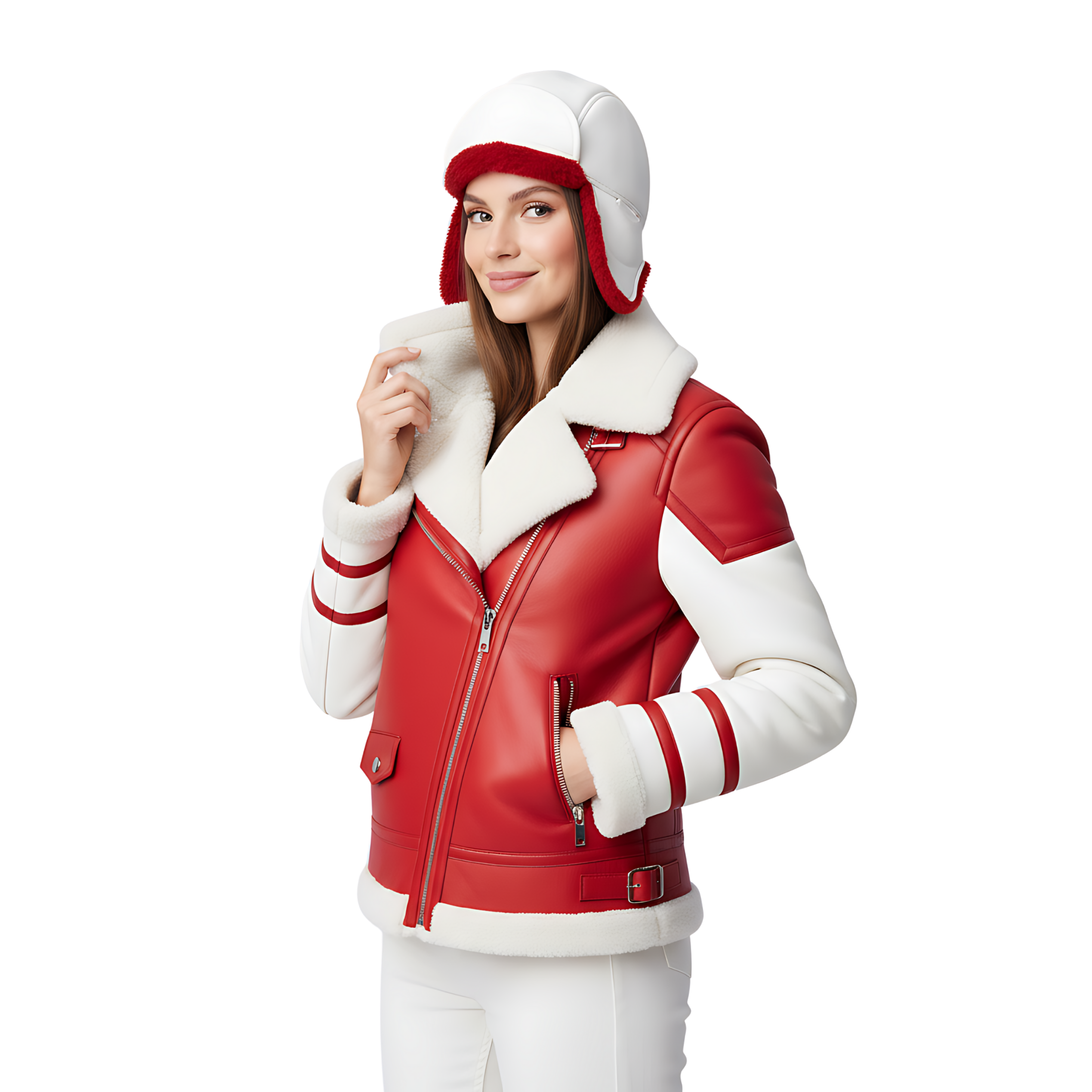 Women’s Red & White Leather Christmas Jacket