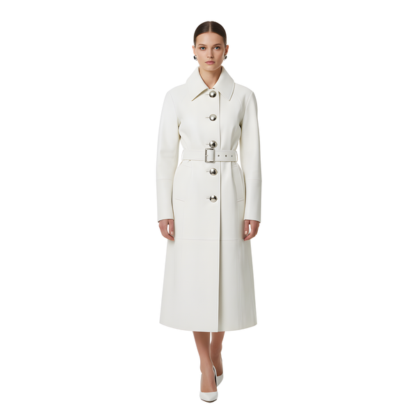 Women’s White Leather Long Coat