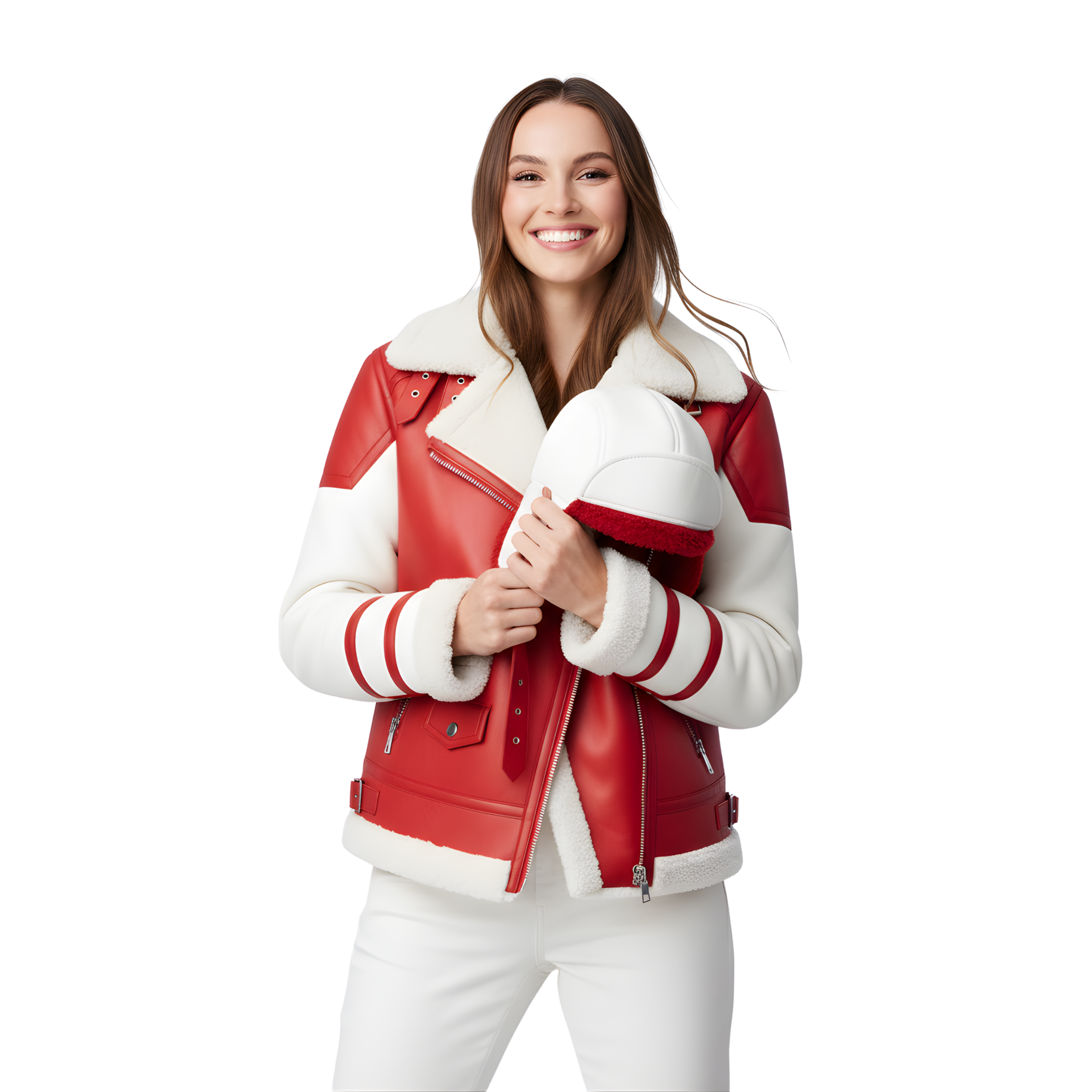 Women’s Red & White Leather Christmas Jacket