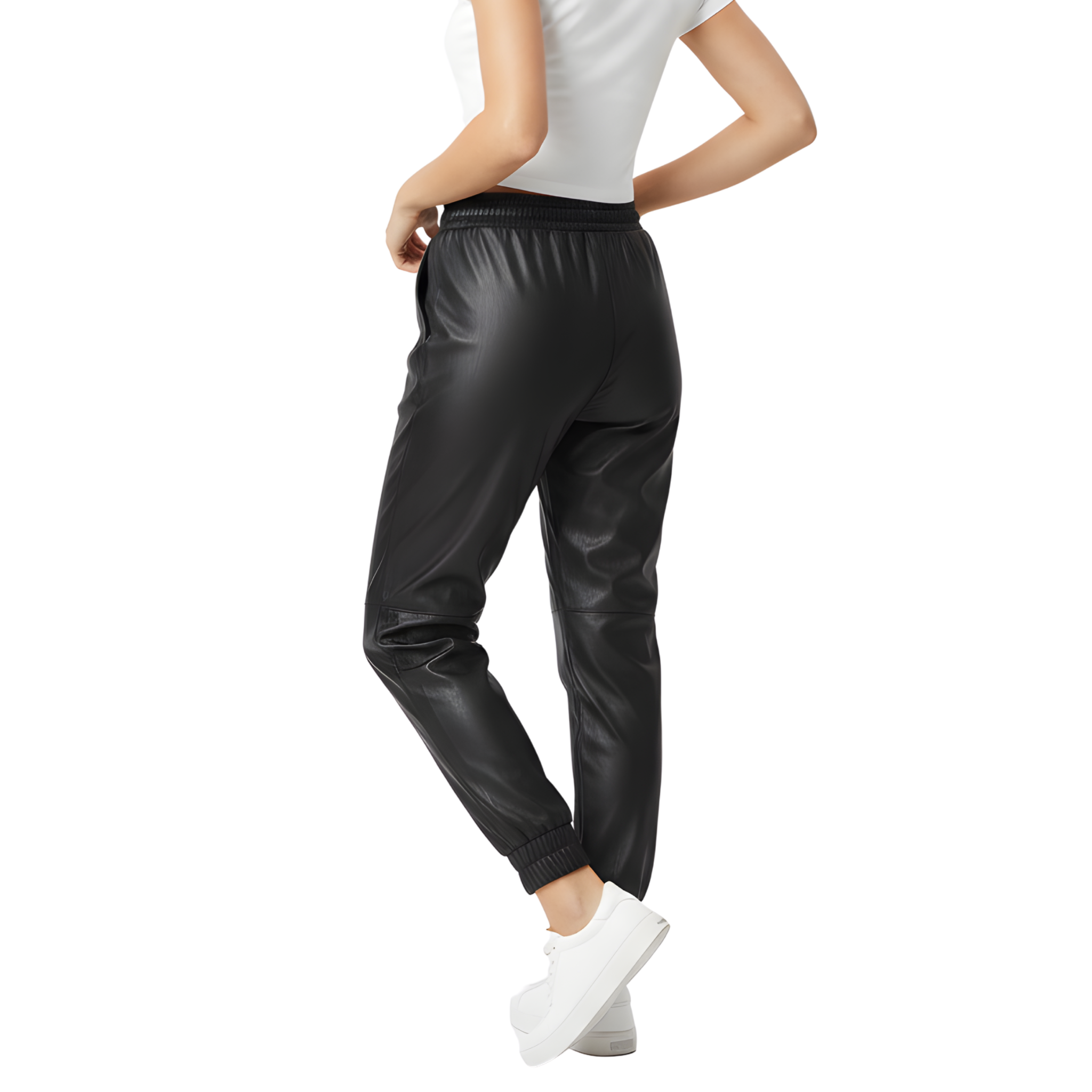 Women’s Black Leather Jogger Pants