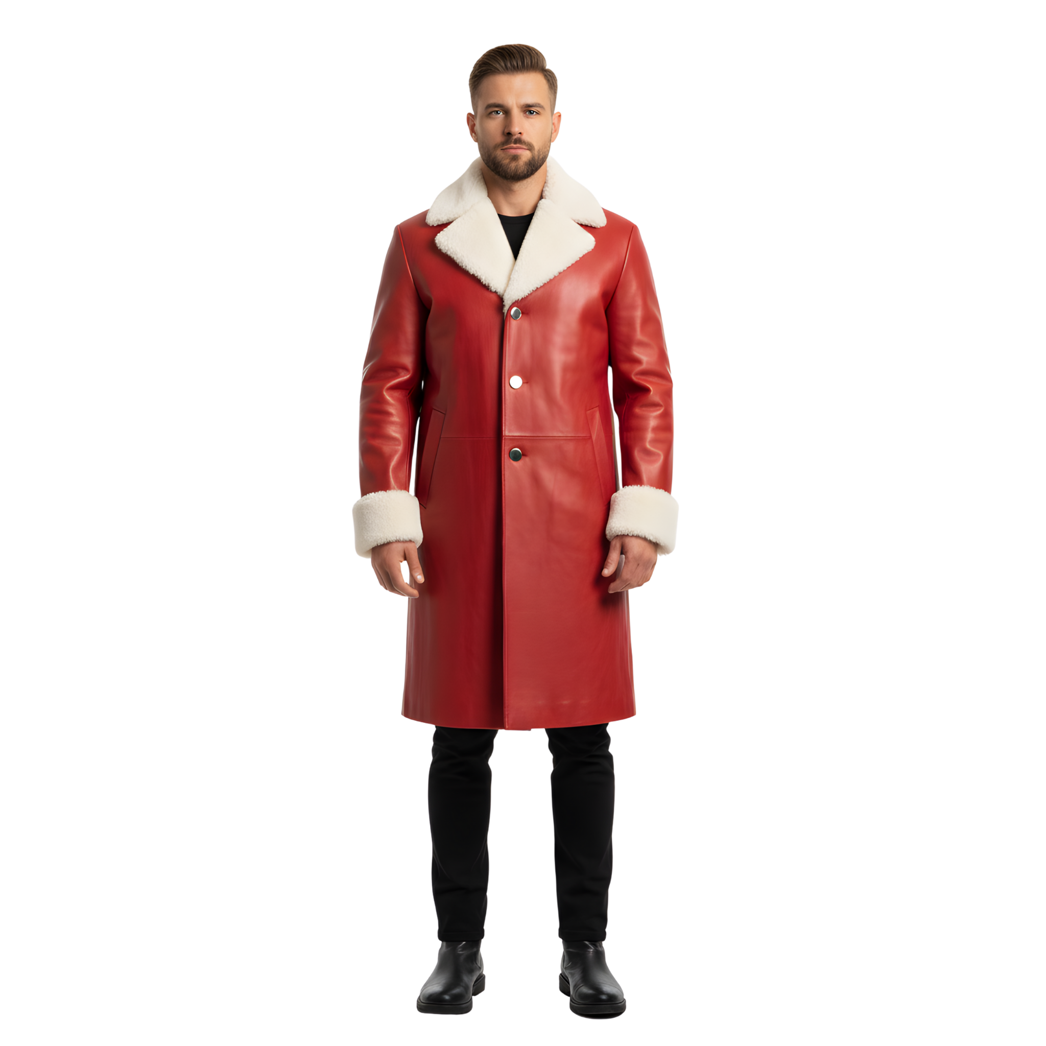 Men’s Red Leather Christmas Coat