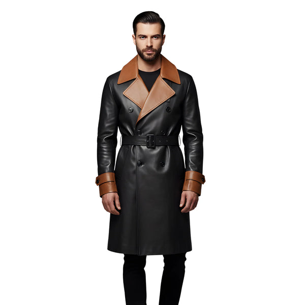 Men’s Black & Tan Two-Tone Leather Trench Coat