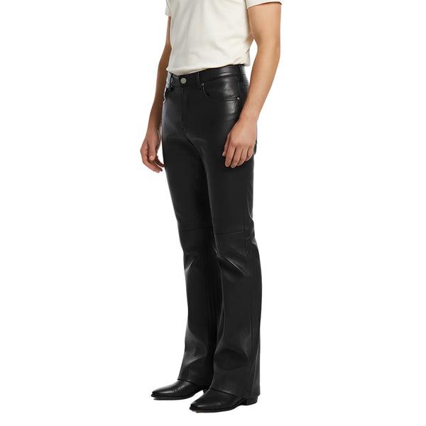 Men’s Black Flared Leather Pants