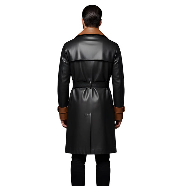 Men’s Black & Tan Two-Tone Leather Trench Coat