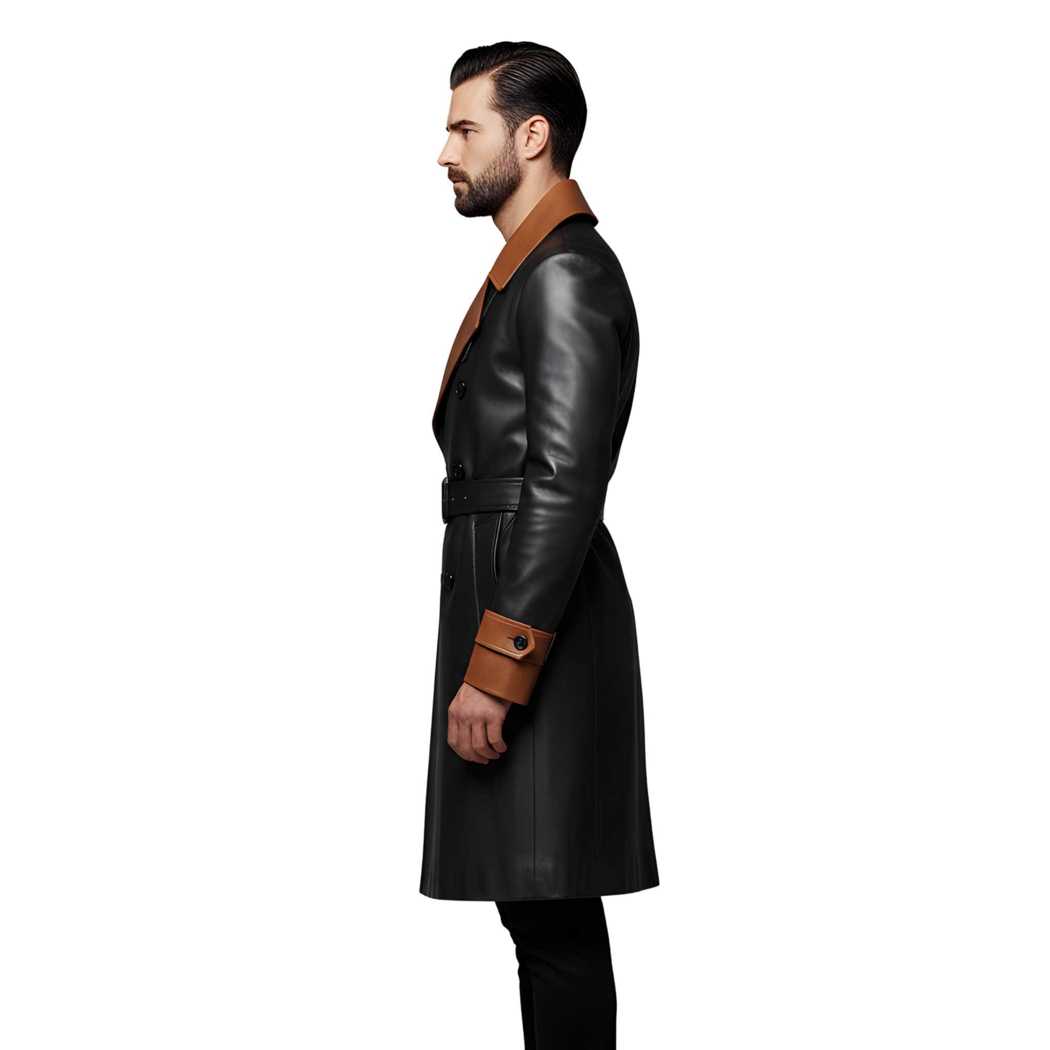 Men’s Black & Tan Two-Tone Leather Trench Coat