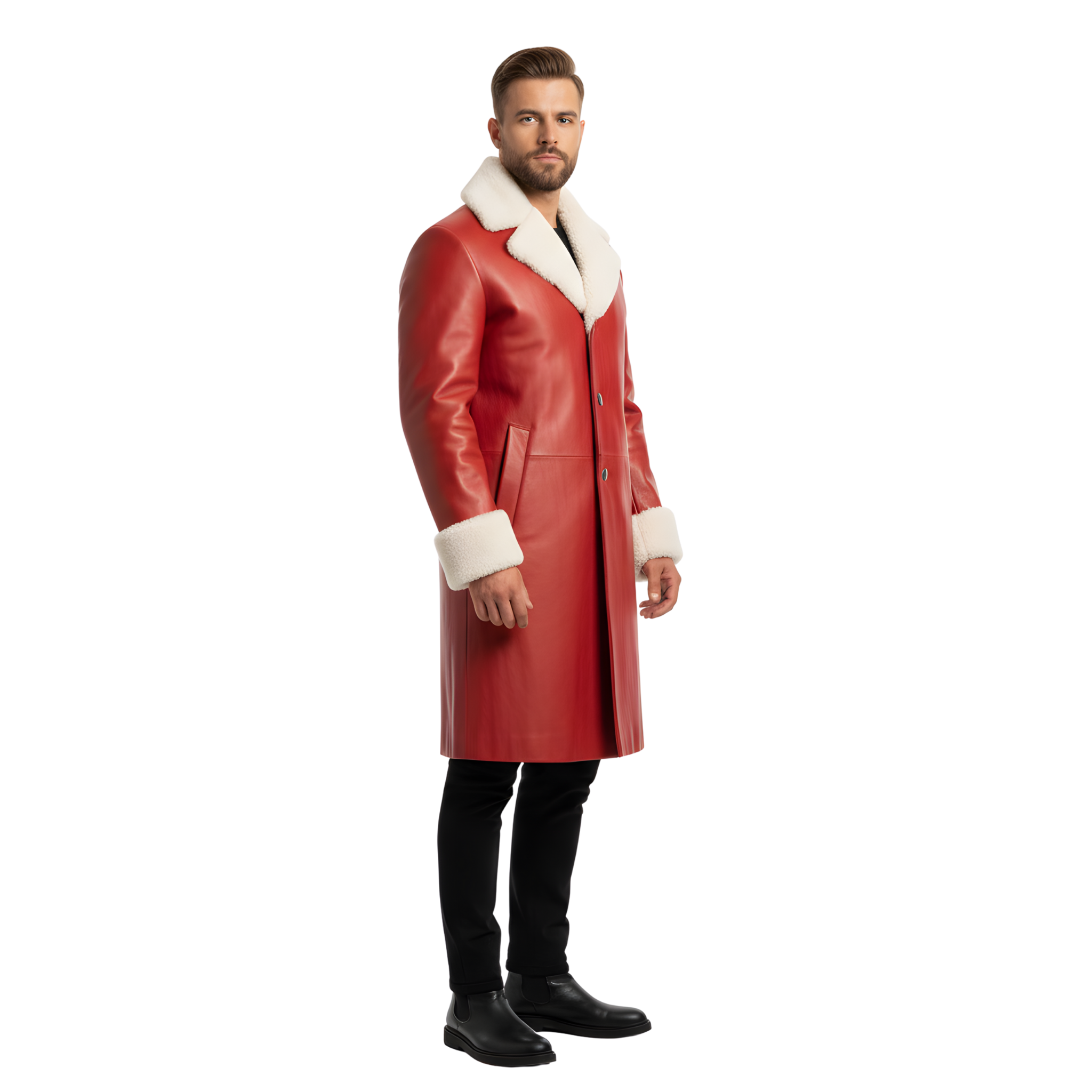 Men’s Red Leather Christmas Coat