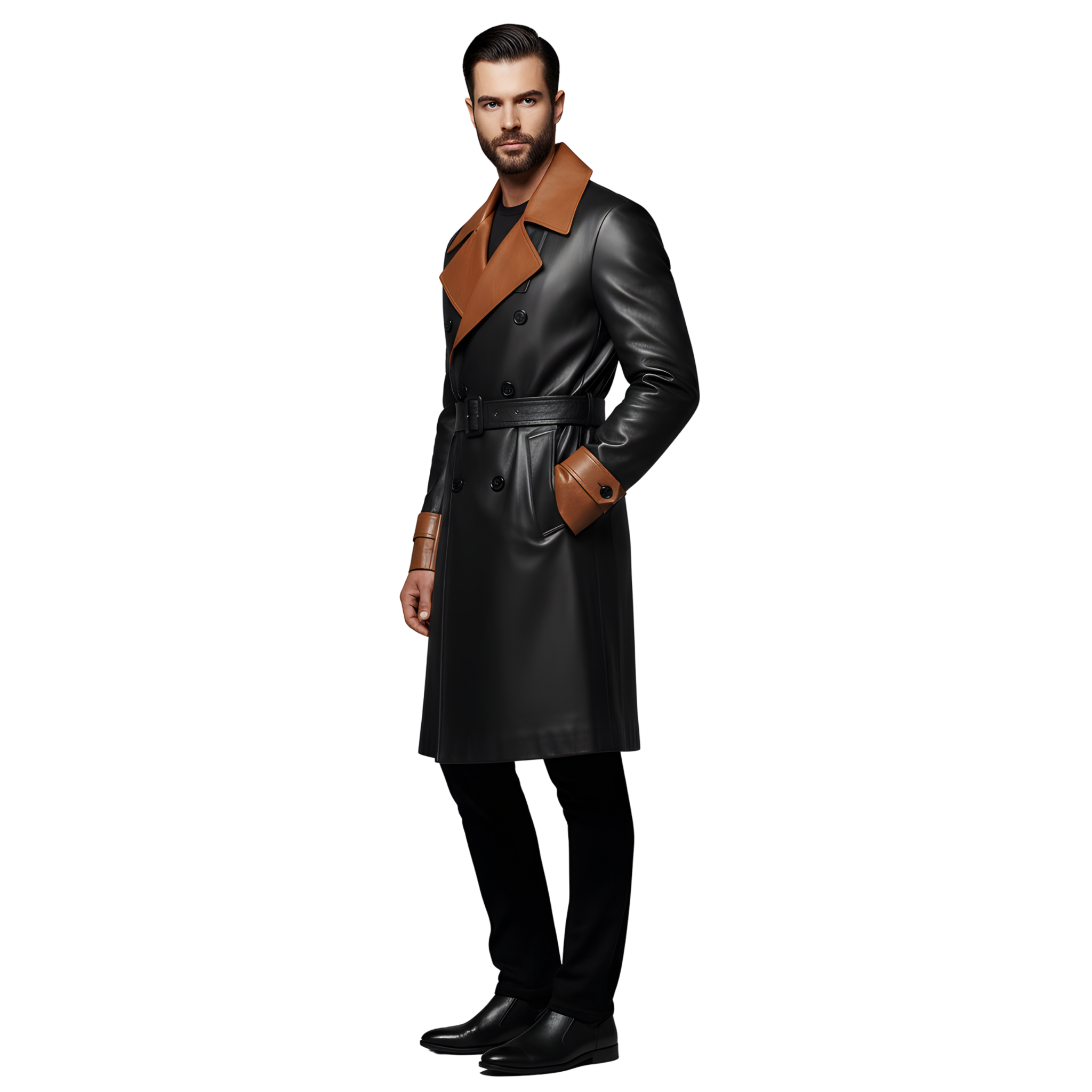 Men’s Black & Tan Two-Tone Leather Trench Coat