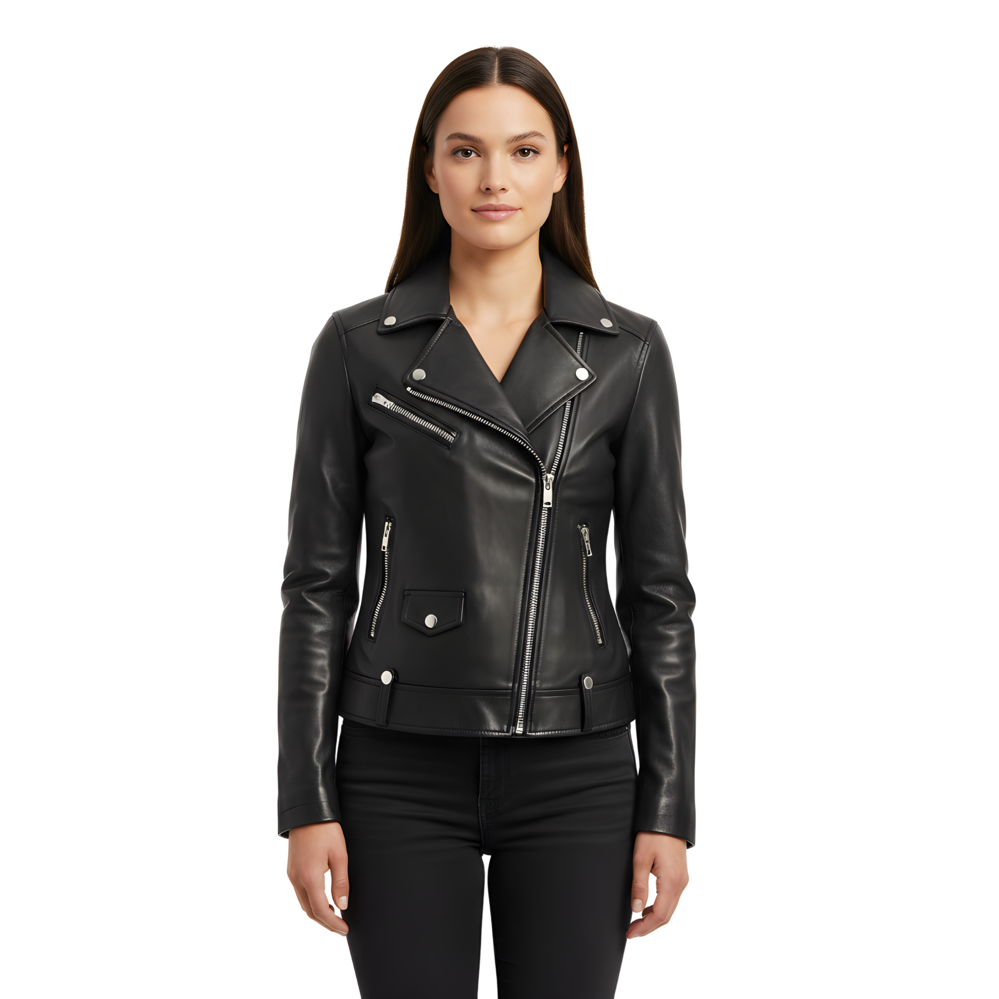 Women’s Black Leather Biker Jacket