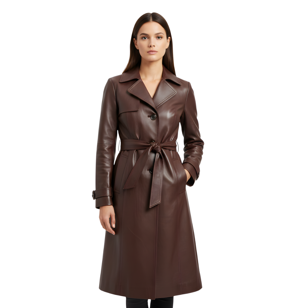 Women’s Brown Leather Trench Coat