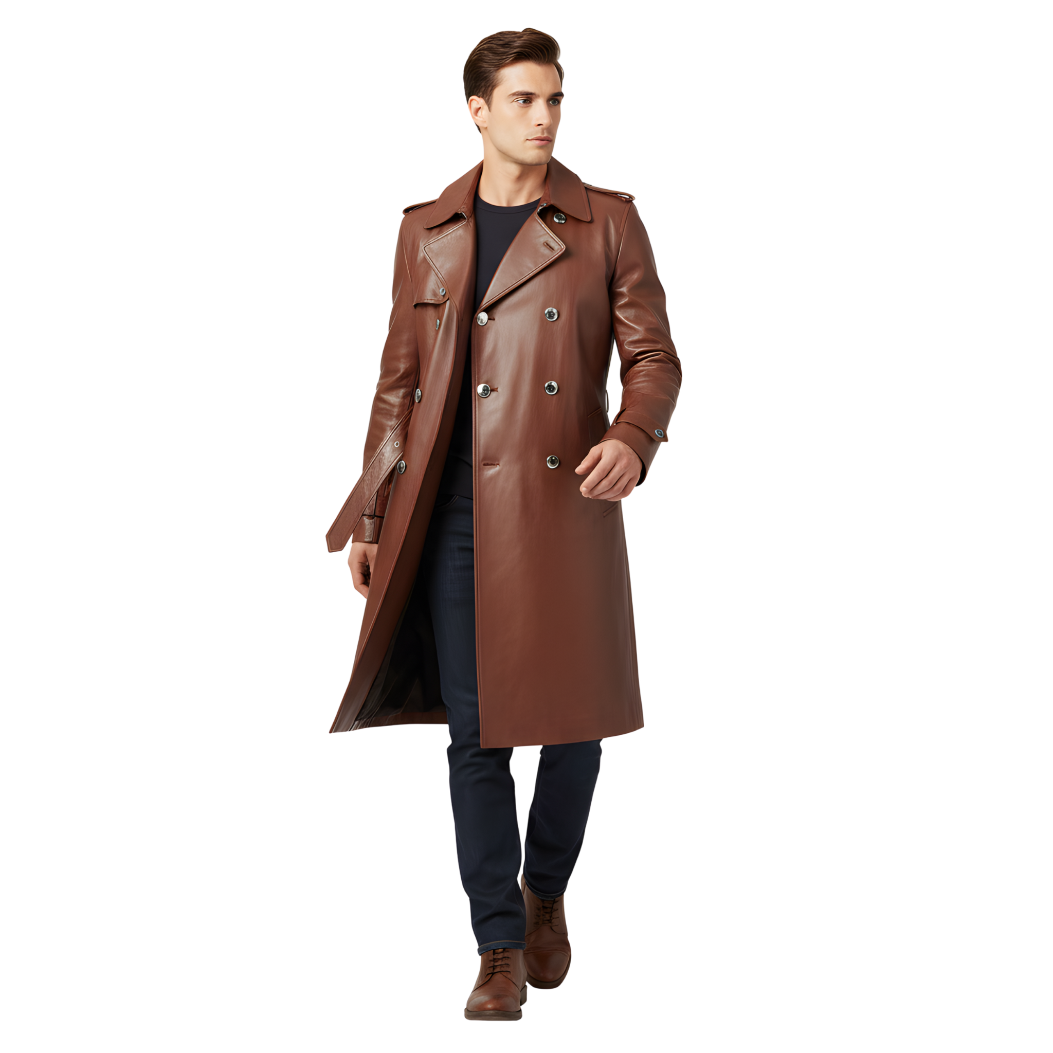 Men’s Brown Leather Trench Coat