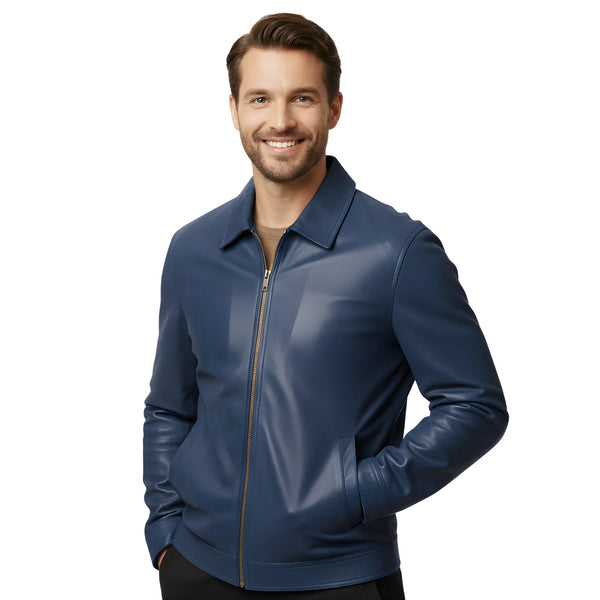Men’s Navy Blue Leather Jacket