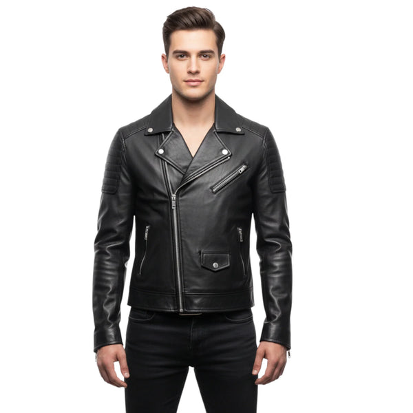 Men’s Black Genuine Leather Biker Jacket