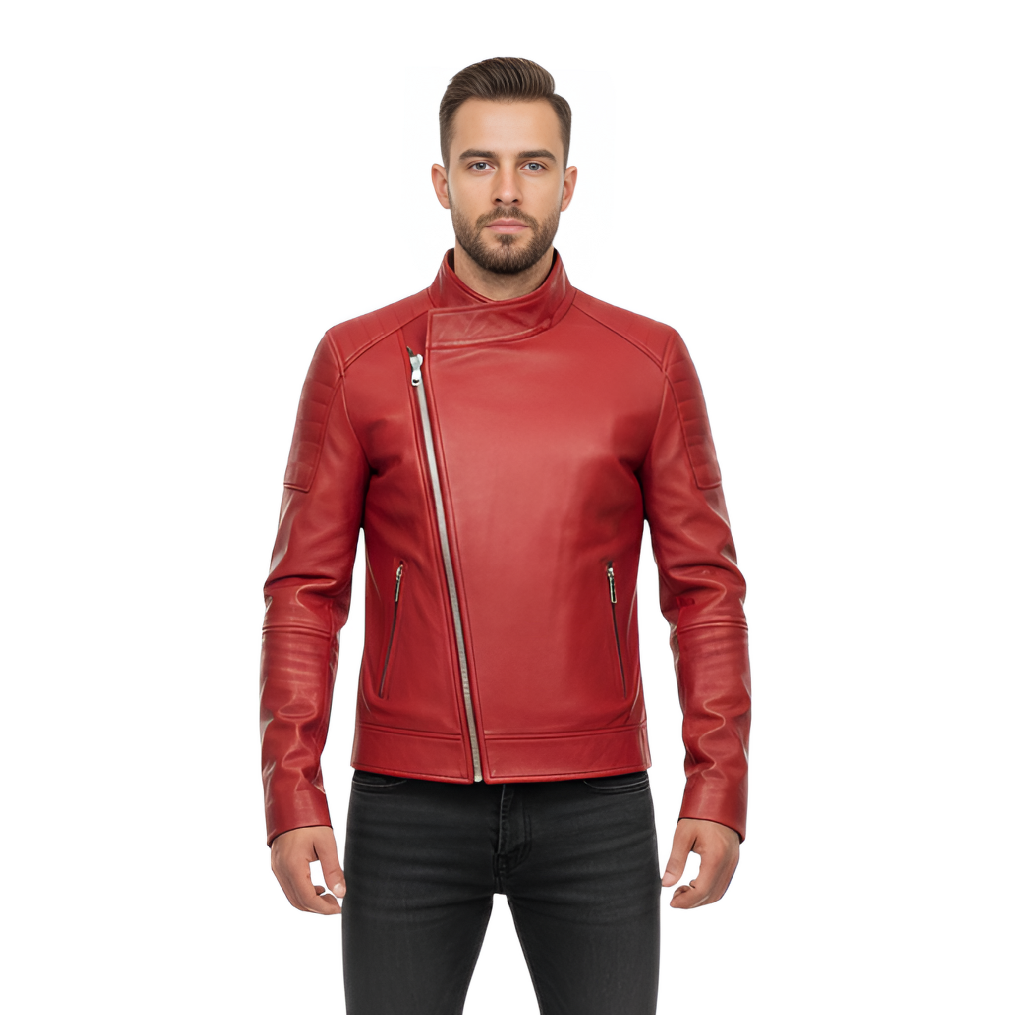 Men’s Red Leather Biker Jacket