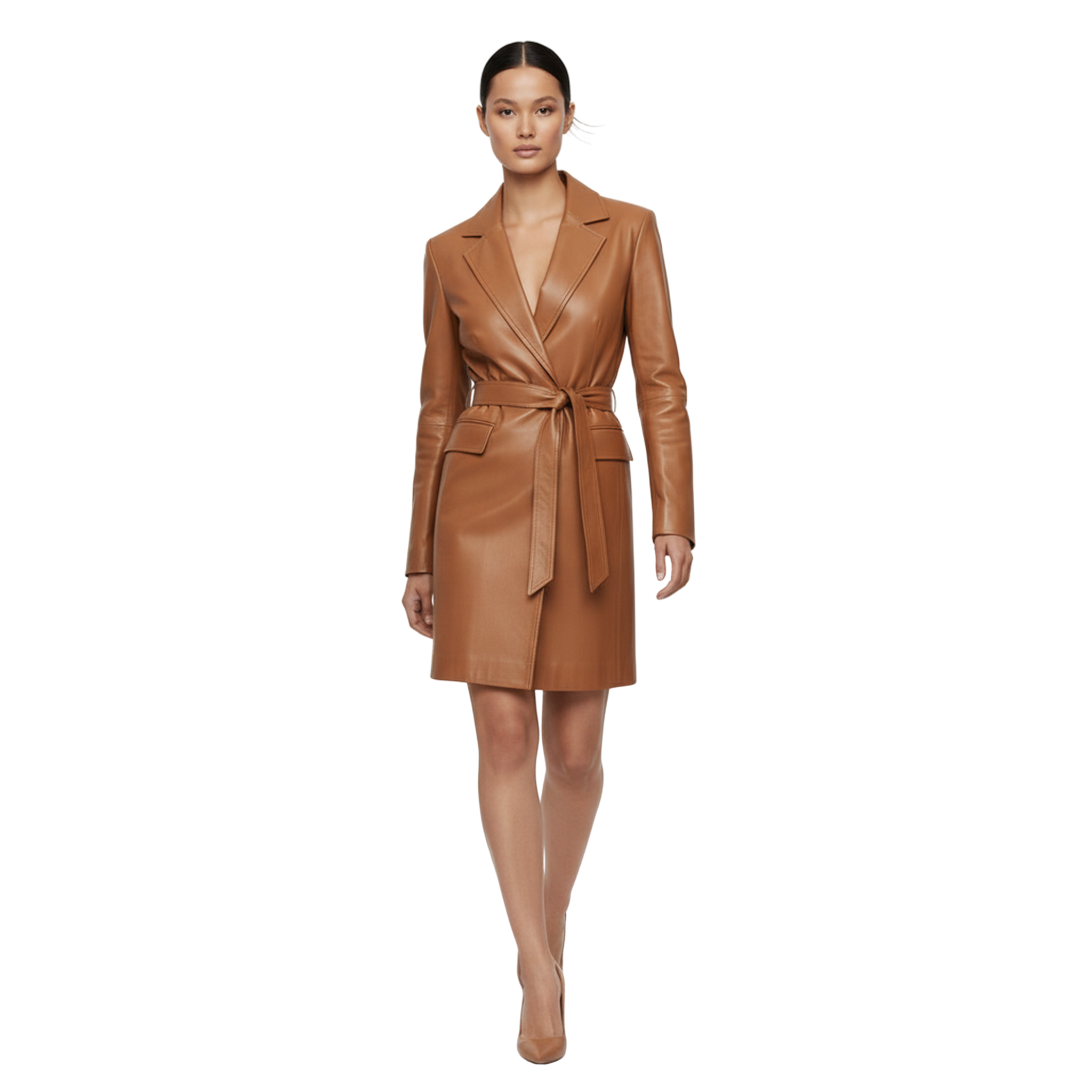 Women’s Tan Leather Coat Dress