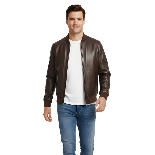 Men’s Brown Leather Bomber Jacket