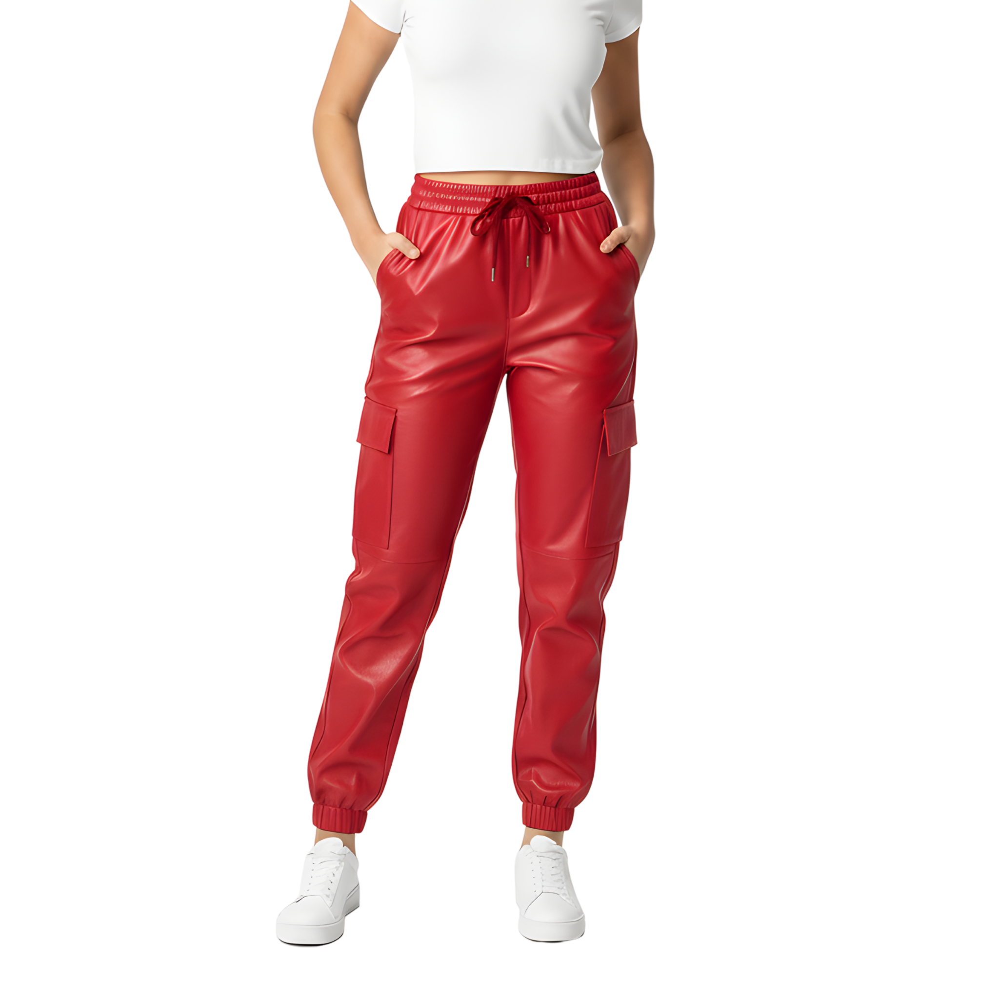 Women’s Red Leather Jogger Pants