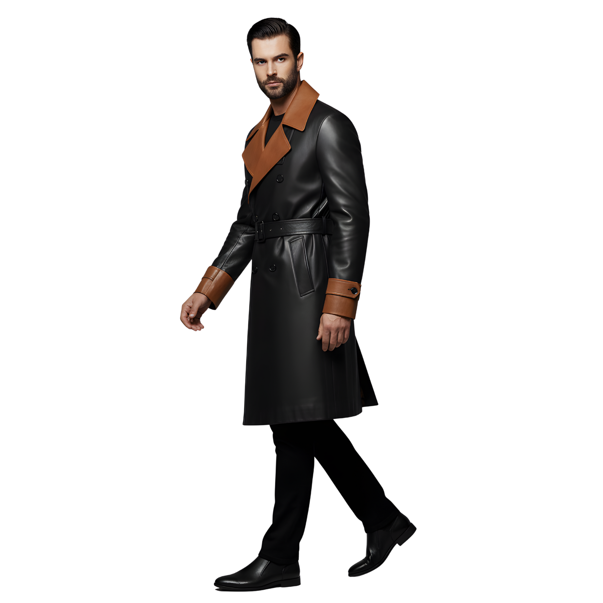 Men’s Black & Tan Two-Tone Leather Trench Coat