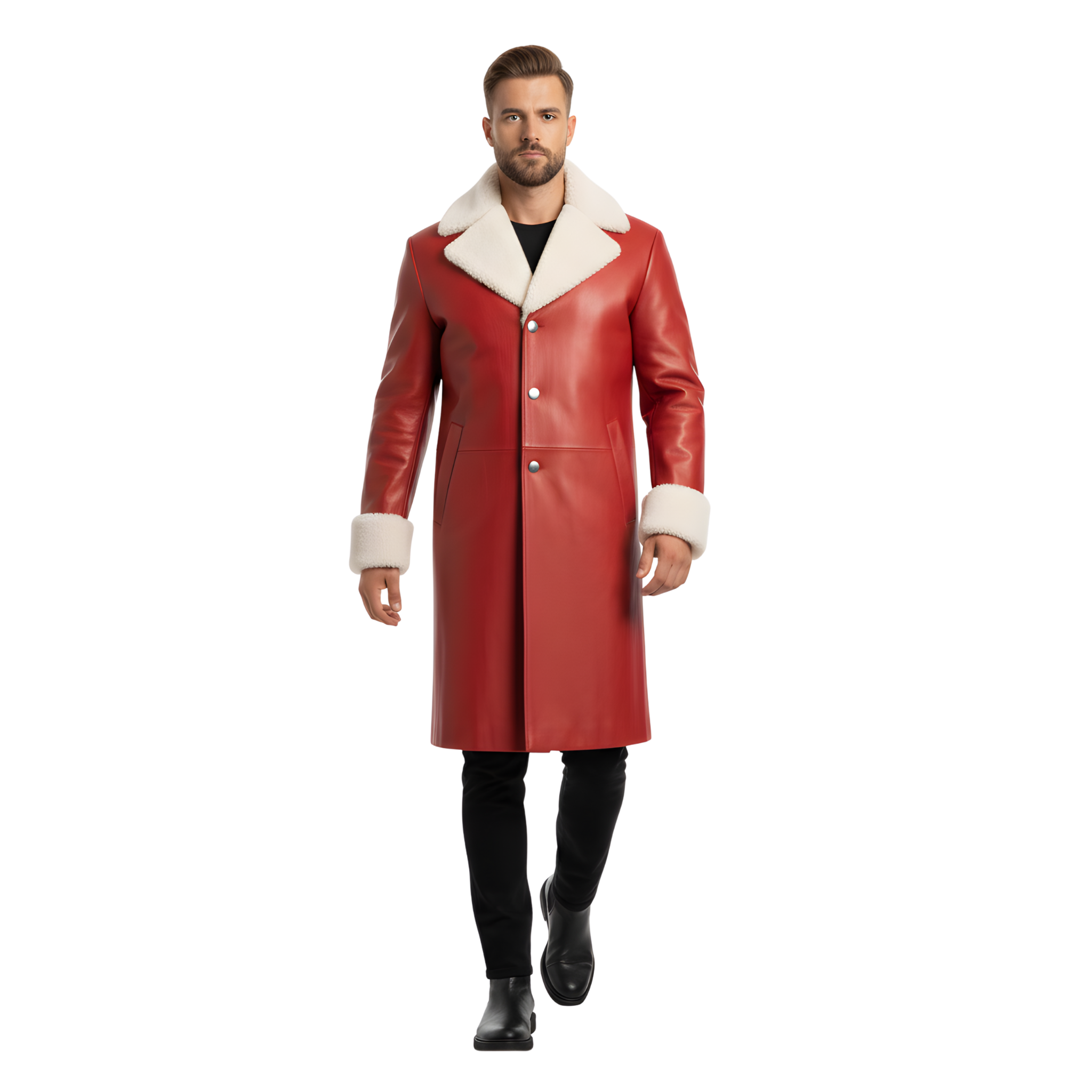 Men’s Red Leather Christmas Coat