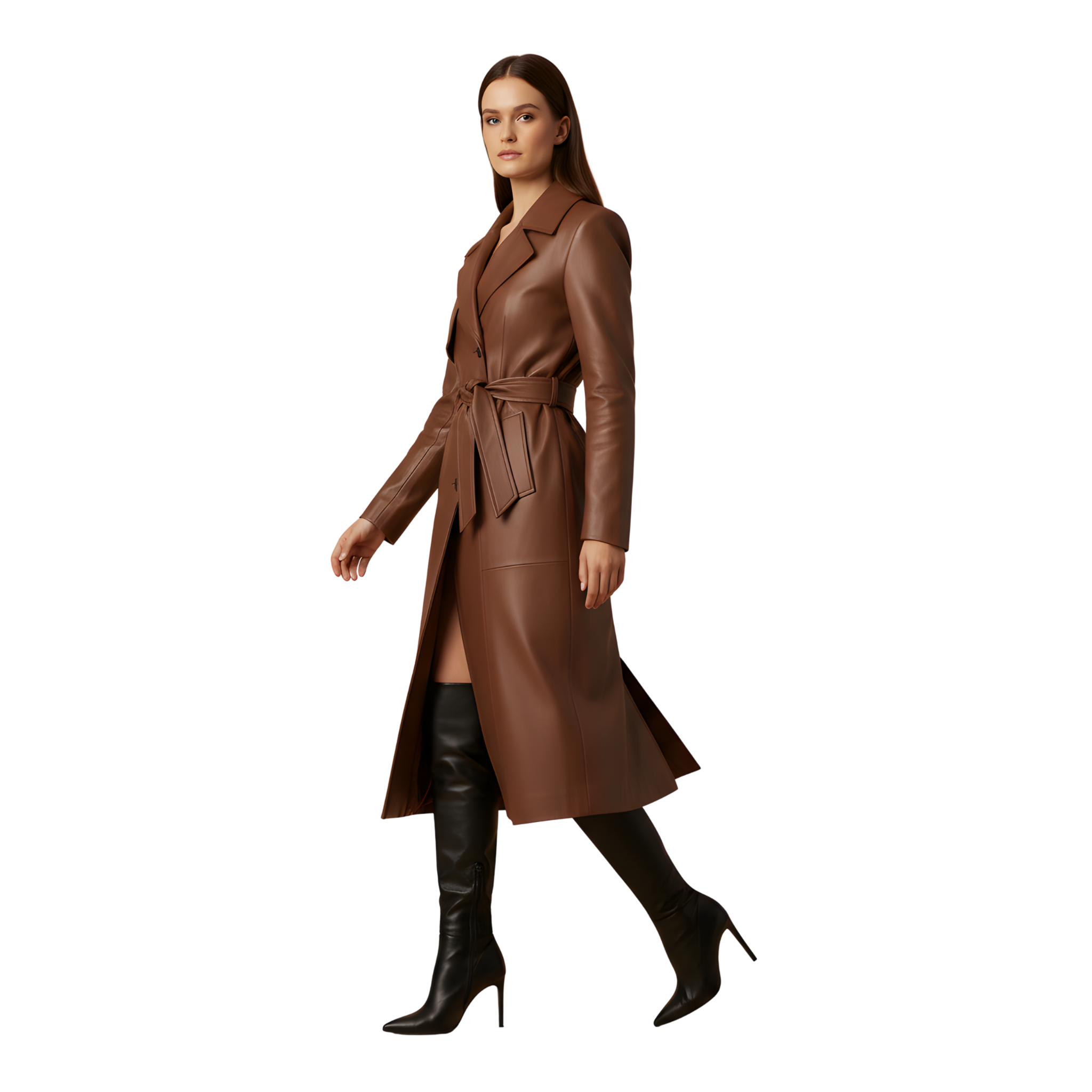 Women’s Brown Leather Trench Coat