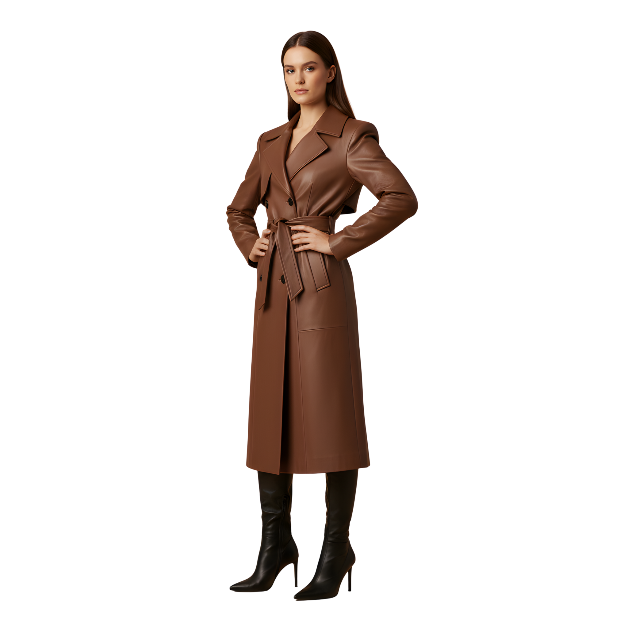 Women’s Brown Leather Trench Coat
