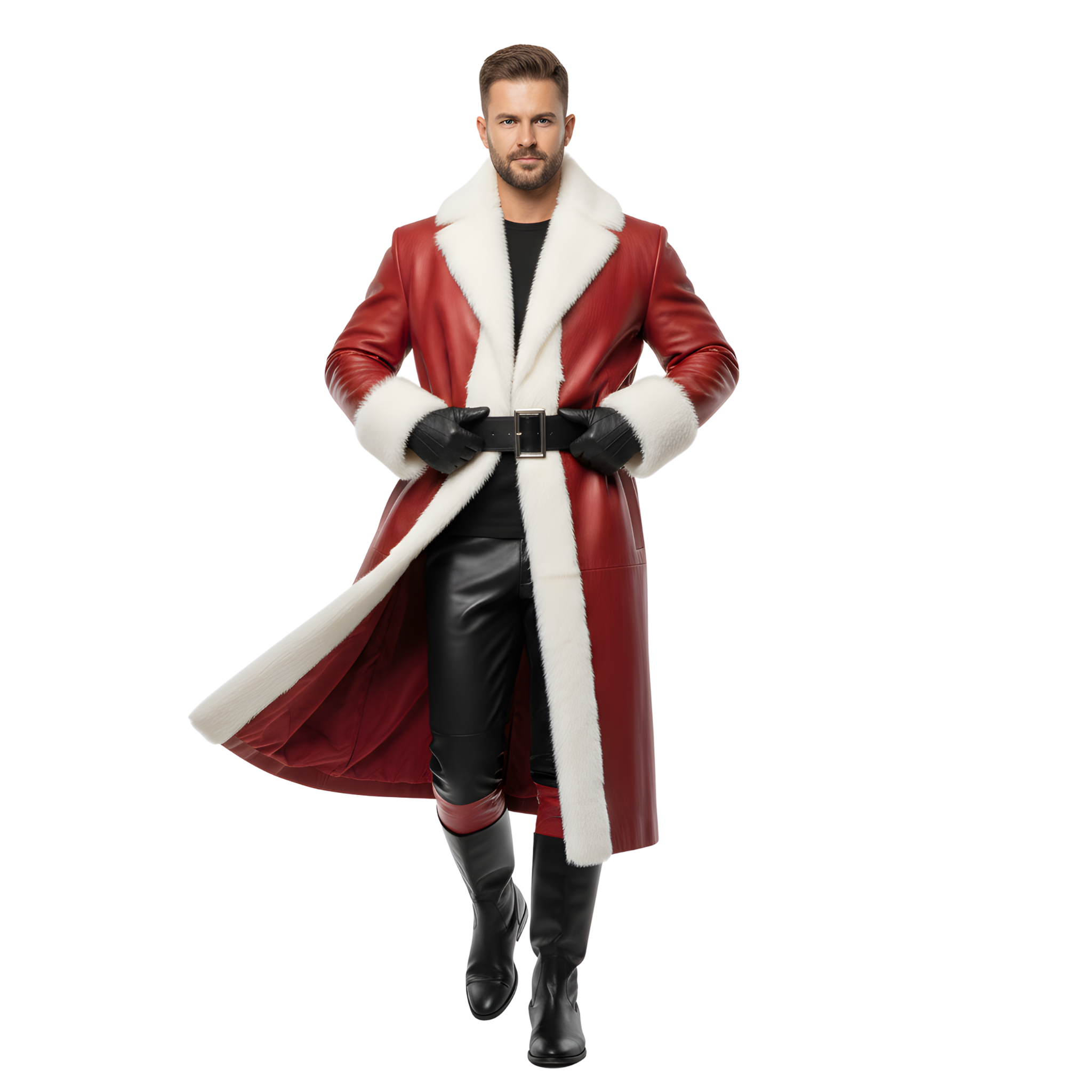 Men’s Red Leather Santa Coat