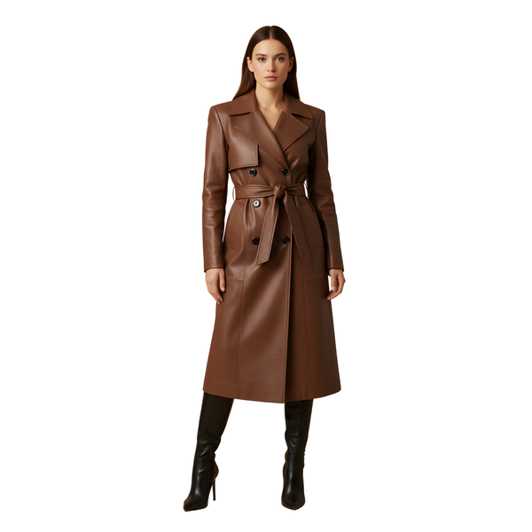 Women’s Brown Leather Trench Coat