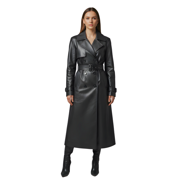 Women’s Black Leather Trench Coat