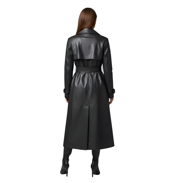Women’s Black Leather Trench Coat